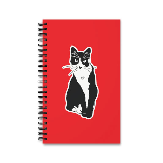 Cat Notebook in Red (Sticker Style Cat) - Cat Spiral Notebook