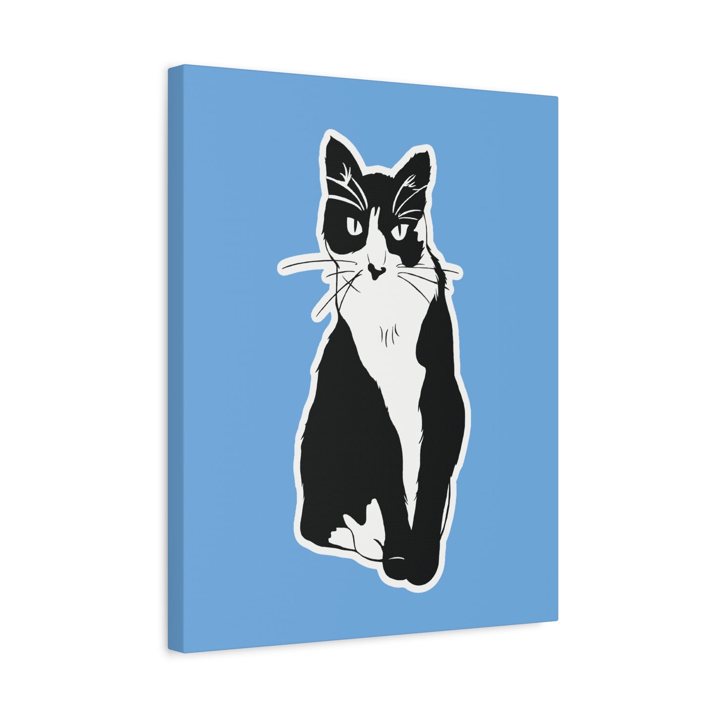 Cat Canvas on Light Blue (Sticker Style Cat) - Cat Drawing Art