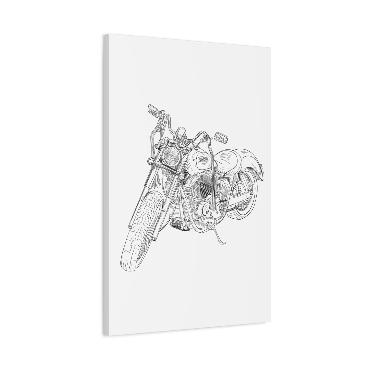 Ride Me Harley Motorcycle Sketch Canvas Print - Black Ink on White Background