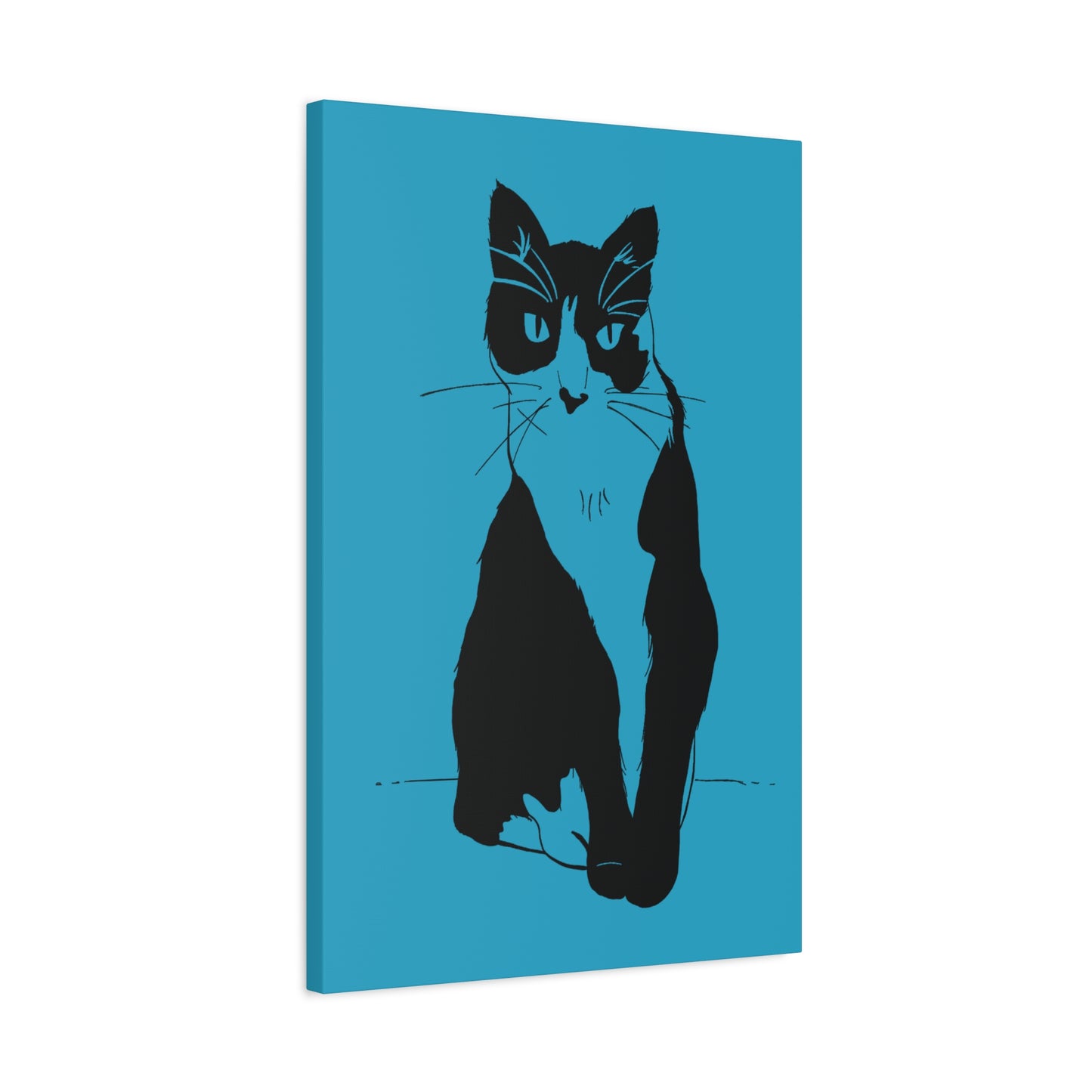 Cat Canvas Print on Turquoise (Transparent Style Cat) - Cat Drawing Art