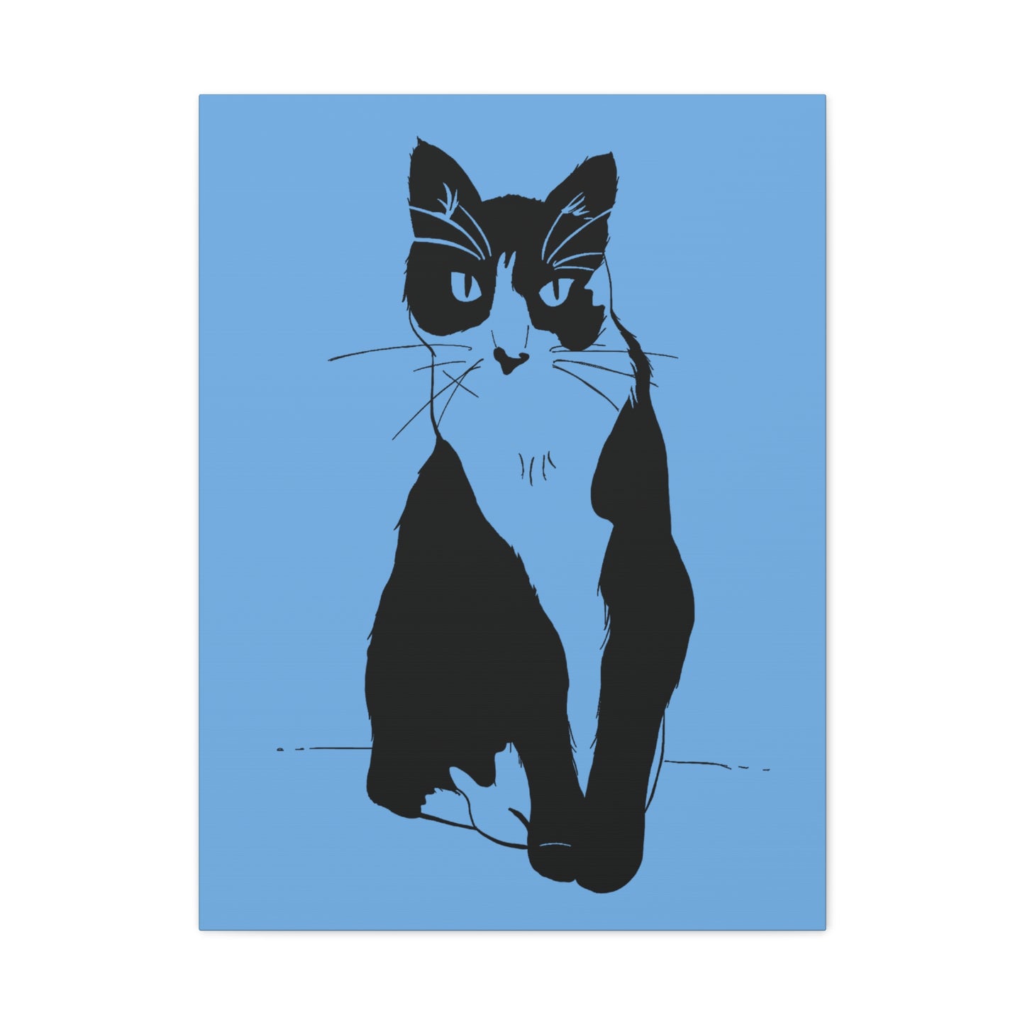 Cat Canvas Print on Light Blue (Transparent Style Cat) - Cat Drawing Art