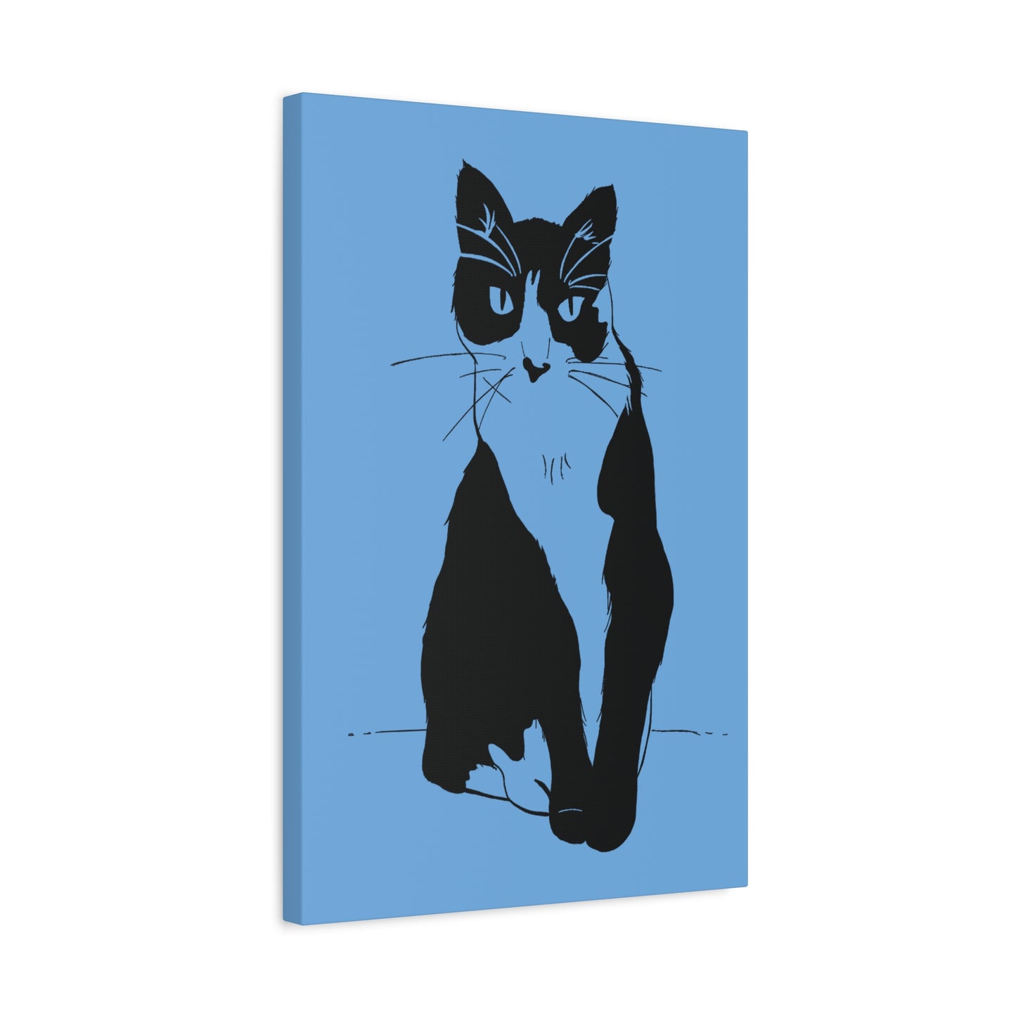 Cat Canvas Print on Light Blue (Transparent Style Cat) - Cat Drawing Art