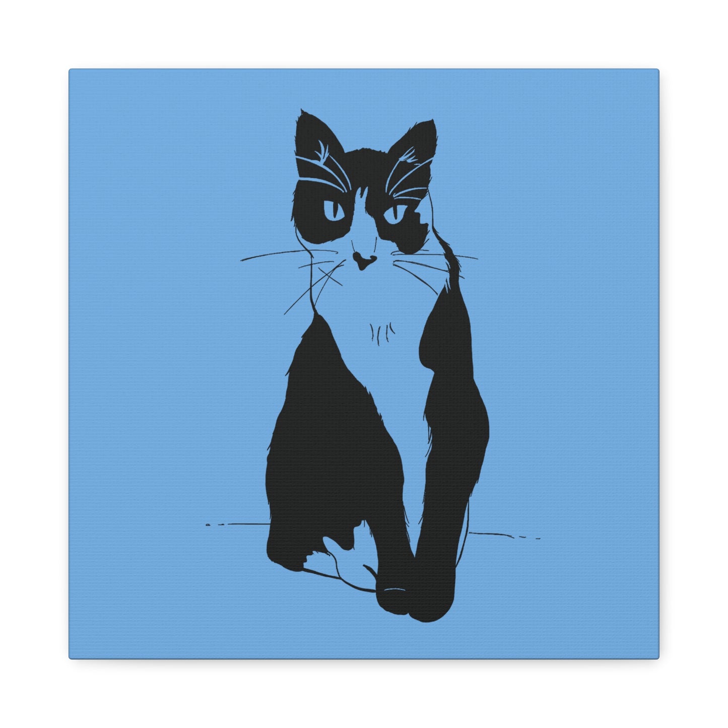 Cat Canvas Print on Light Blue (Transparent Style Cat) - Cat Drawing Art