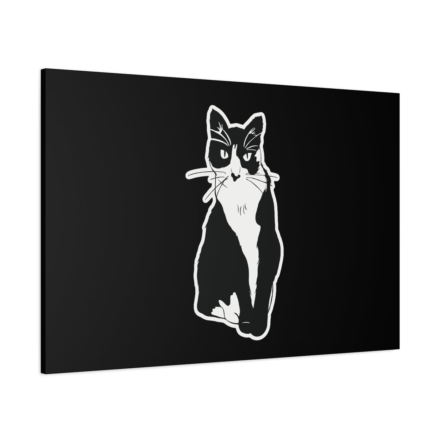 Cat Canvas Print on Black (Sticker Style Cat) - Cat Drawing Art