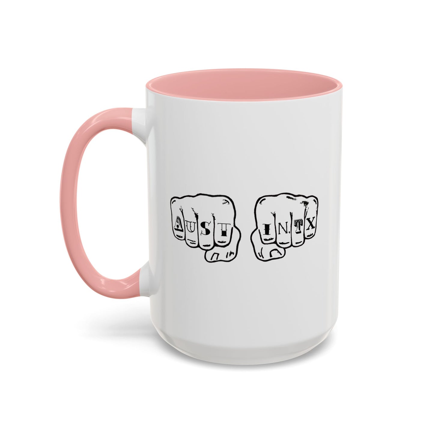 Austin Knuckle Tats Tattooed Fists Accent Mug