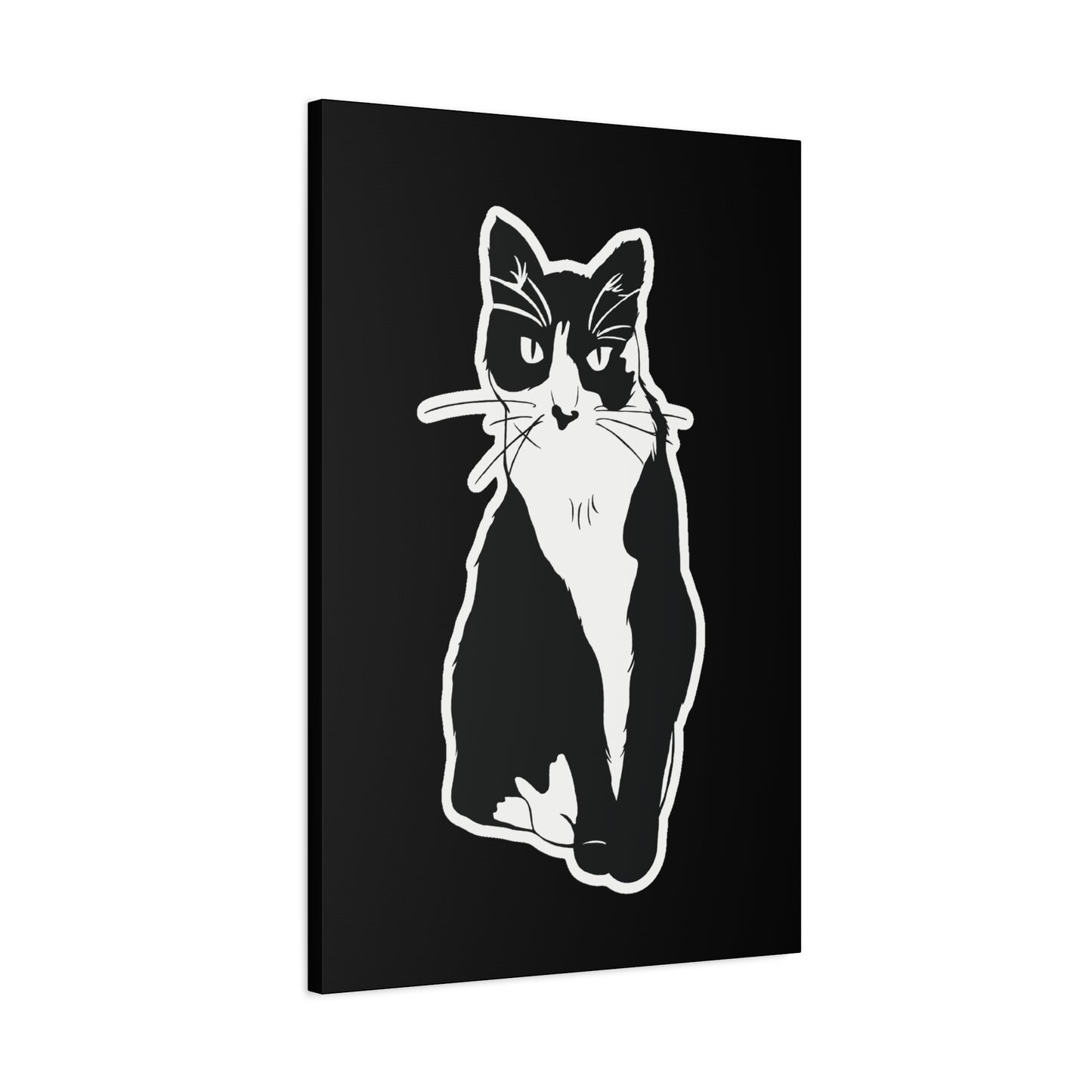 Cat Canvas Print on Black (Sticker Style Cat) - Cat Drawing Art