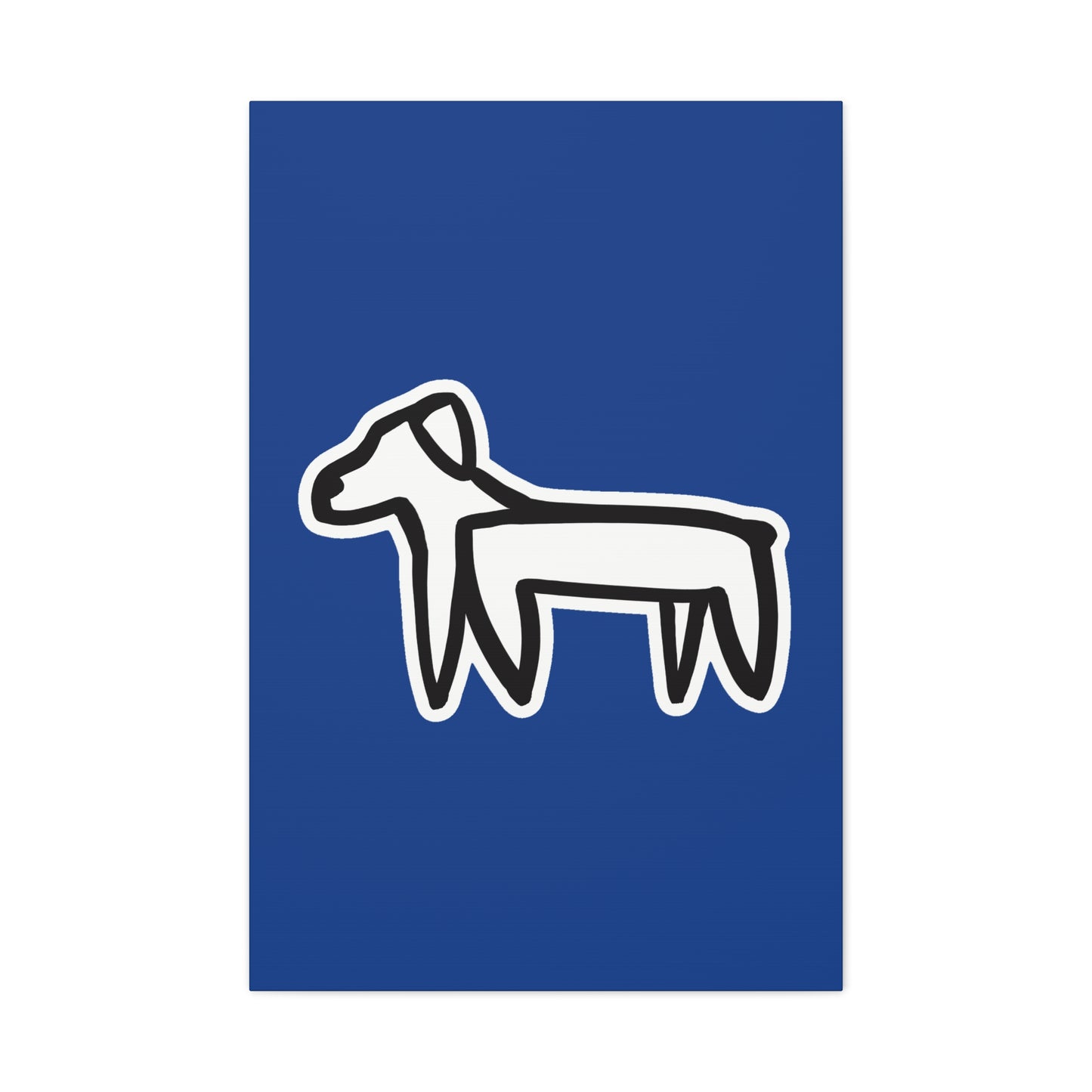 Dog Canvas Print on Blue (Sticker Style White Dog) - Dog Drawing Wall Art