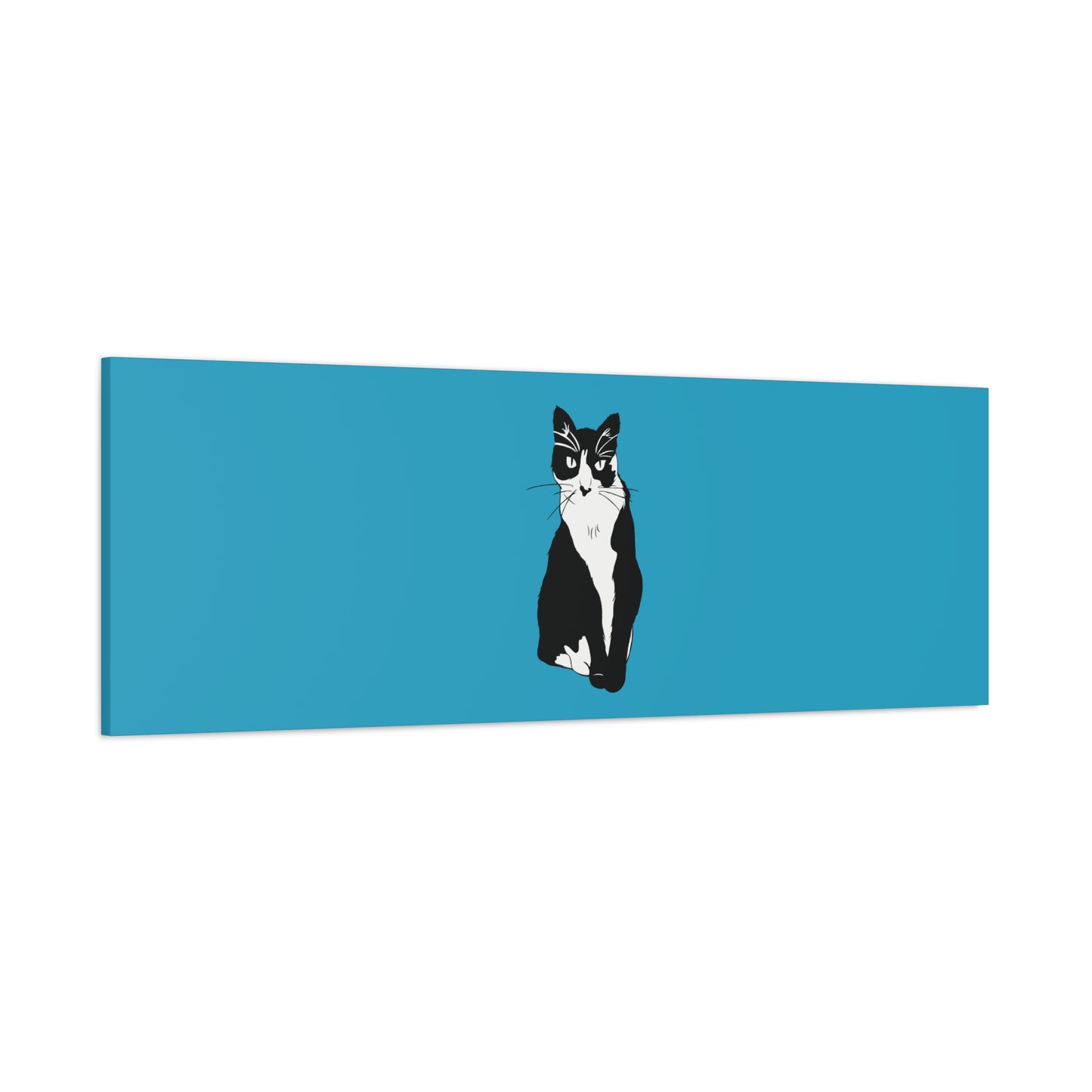 Cat Canvas on Turquoise (B&W Style Cat) - Cat Drawing Art