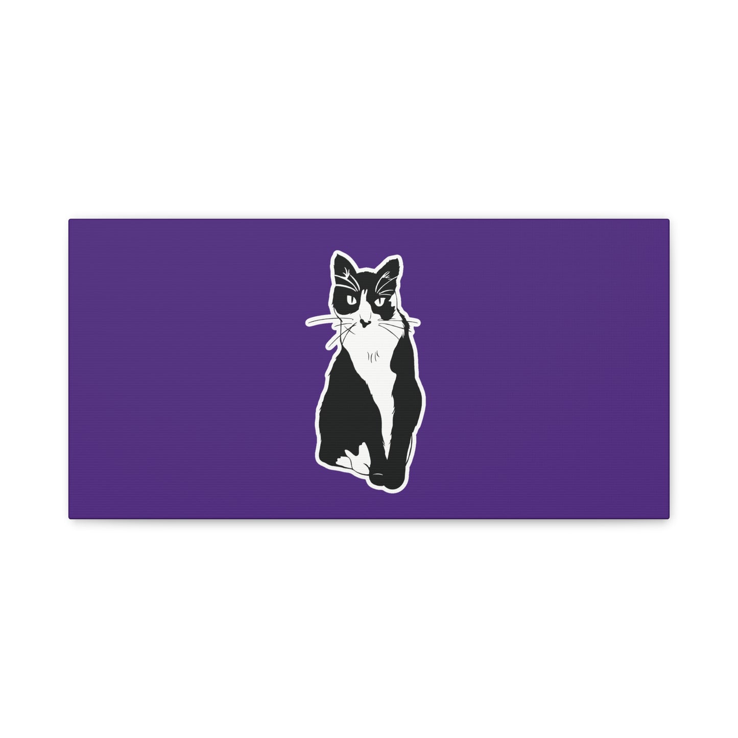 Cat Canvas Print on Purple (Sticker Style Cat) - Cat Drawing Art