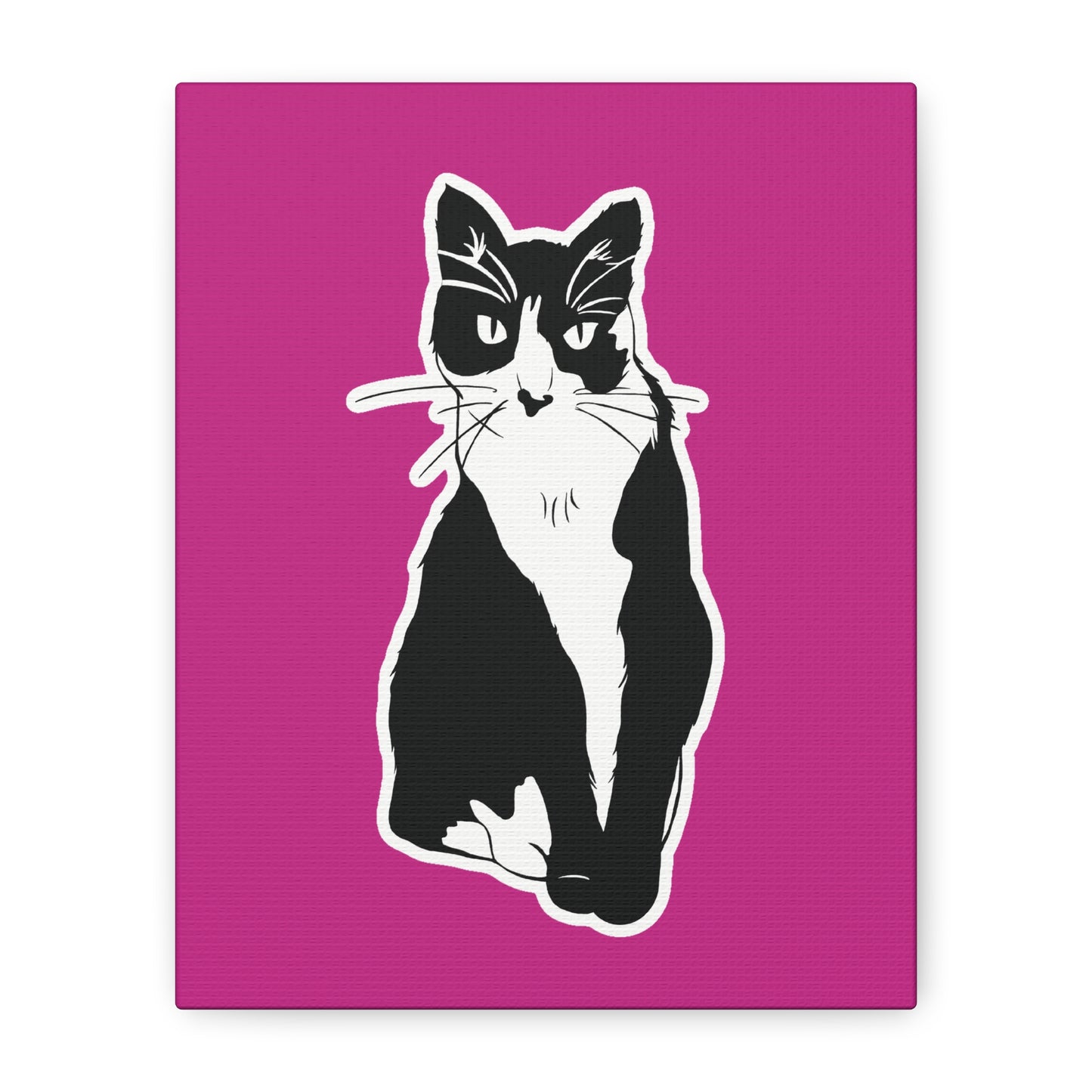 Cat Canvas on Pink (Sticker Style Cat) - Cat Drawing Art
