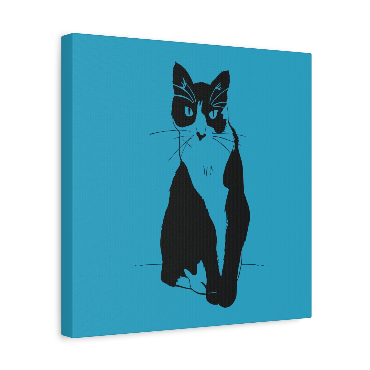 Cat Canvas Print on Turquoise (Transparent Style Cat) - Cat Drawing Art