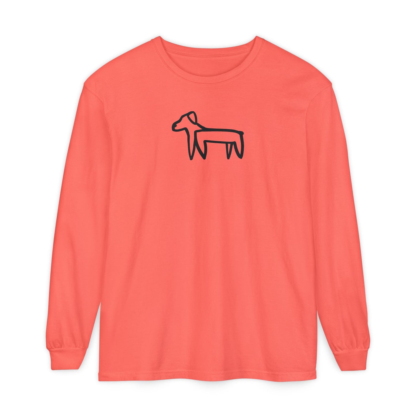 Dog Long Sleeve Tee (Transparent Style Black Dog) - Dog Drawing Shirt