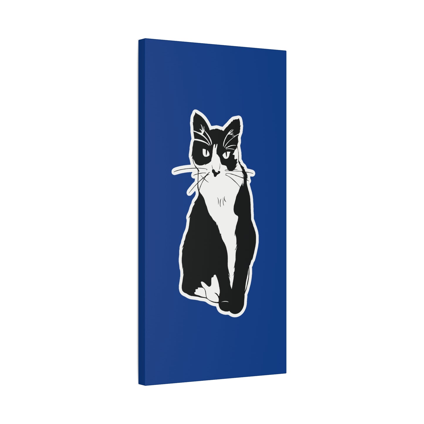 Cat Canvas Print on Dark Blue (Sticker Style Cat) - Cat Drawing Art