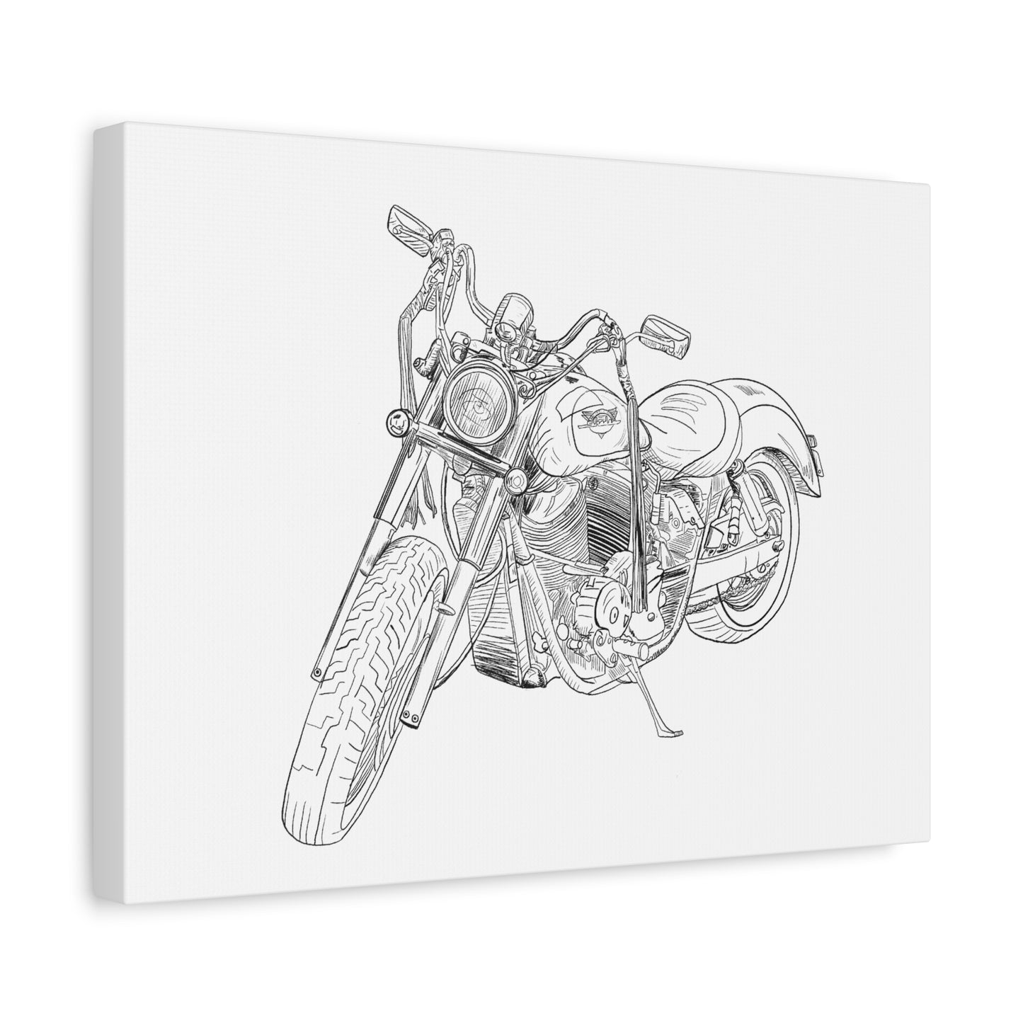 Ride Me Harley Motorcycle Sketch Canvas Print - Black Ink on White Background