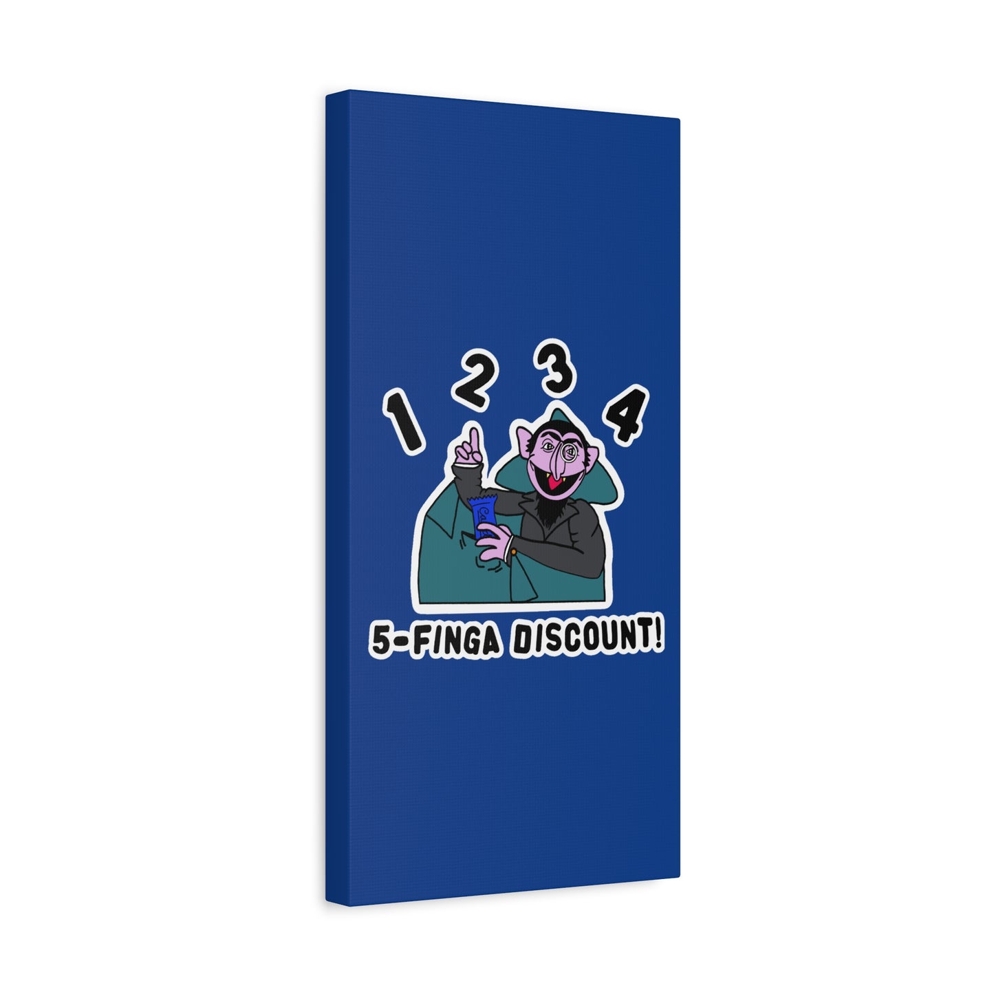 Five Finger Discount Canvas Print Dark Blue - Sesame Street The Count Parody Art Print