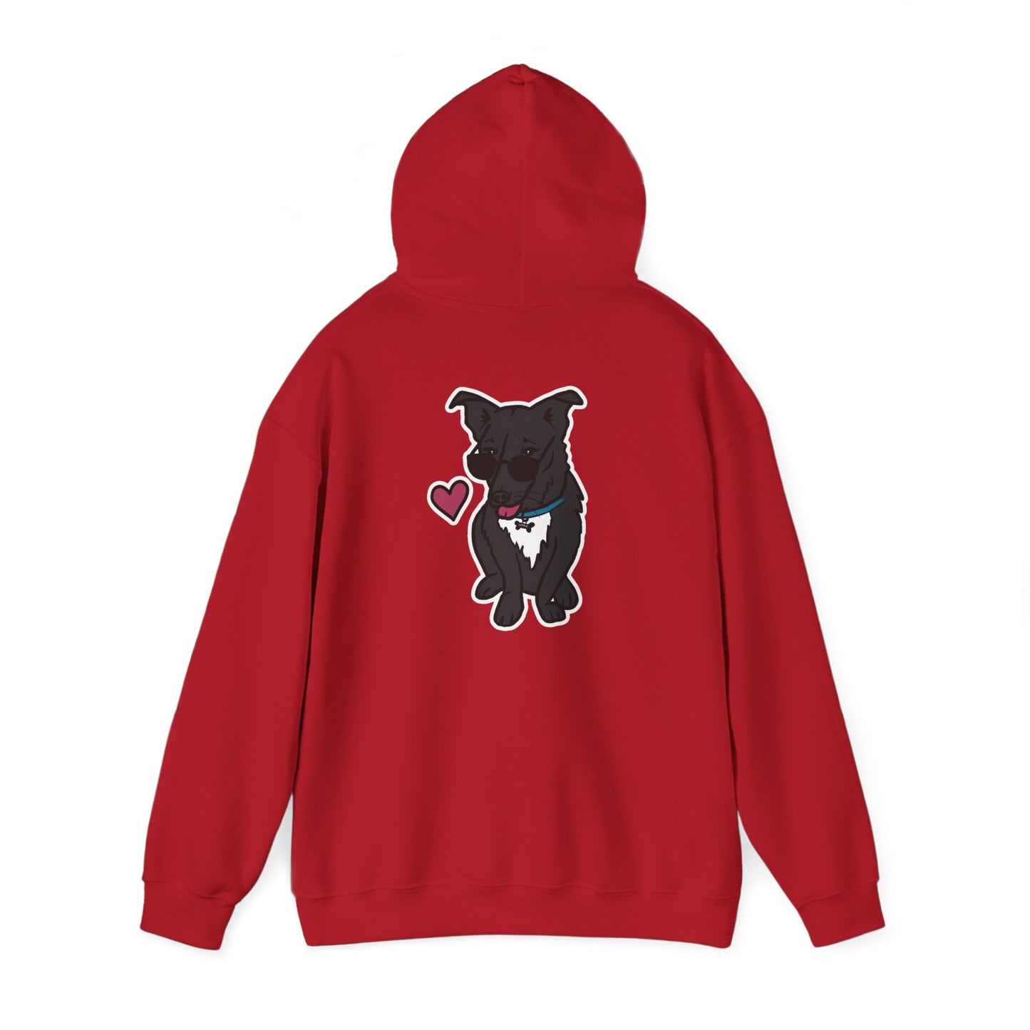 Nora the Dog Heart Hoodie Back Design (Sticker Style Nora) - Nora Hooded Sweatshirt