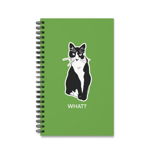 Cattitude Notebook in Light Green (Sticker Style Cat with White Writing) - Cat Spiral Notebook