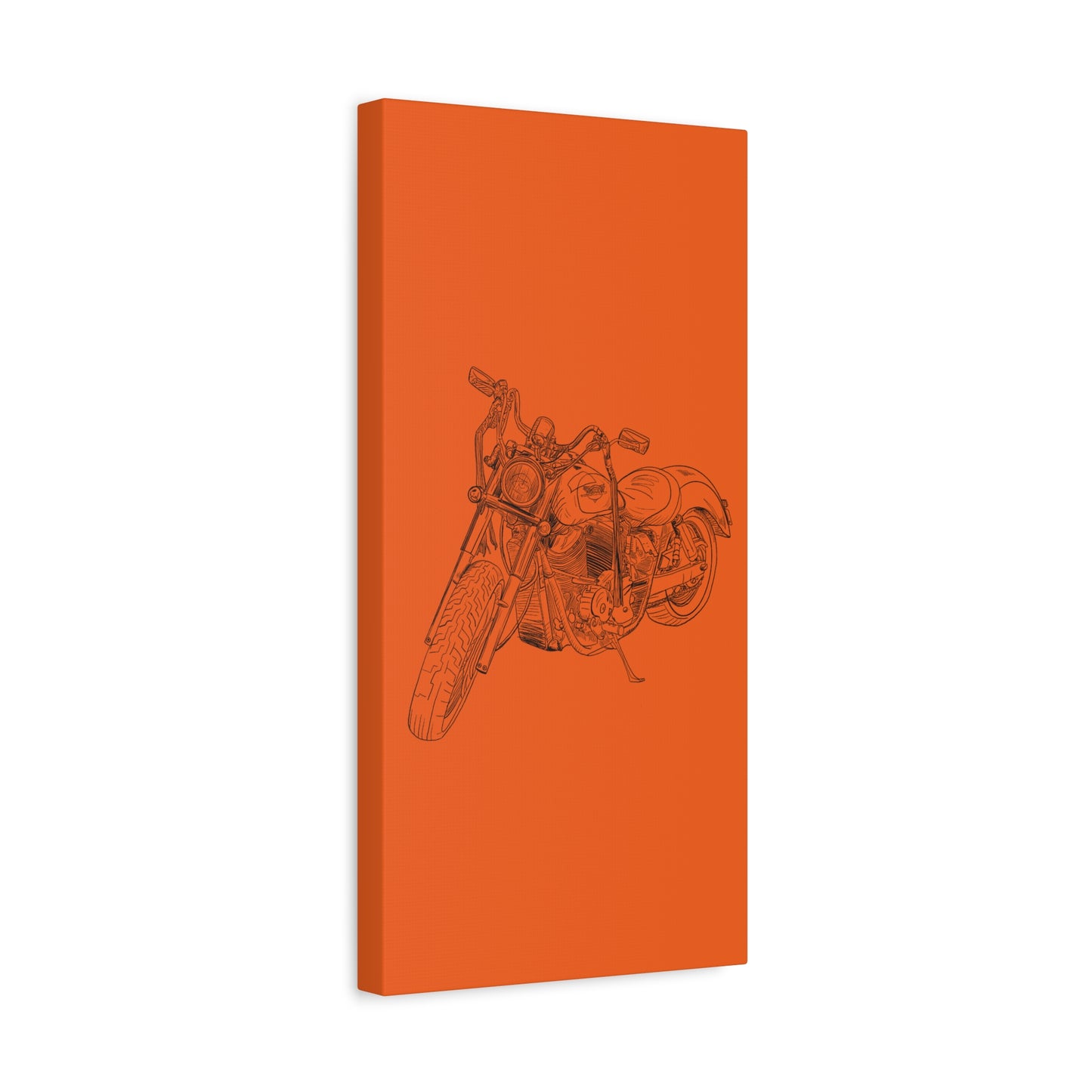 Harley Motorcycle Sketch Canvas Print - Black Ink on Orange Background
