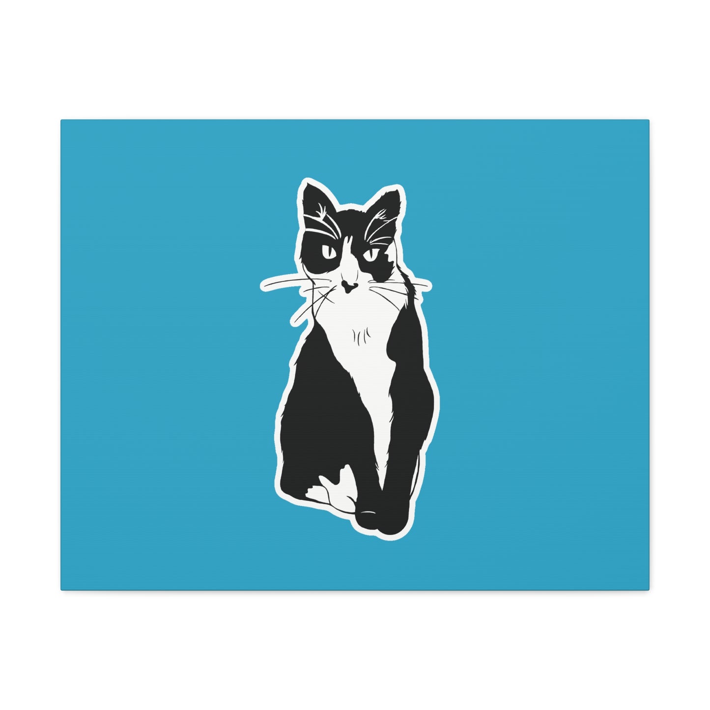 Cat Canvas Print on Turquoise (Sticker Style Cat) - Cat Drawing Art