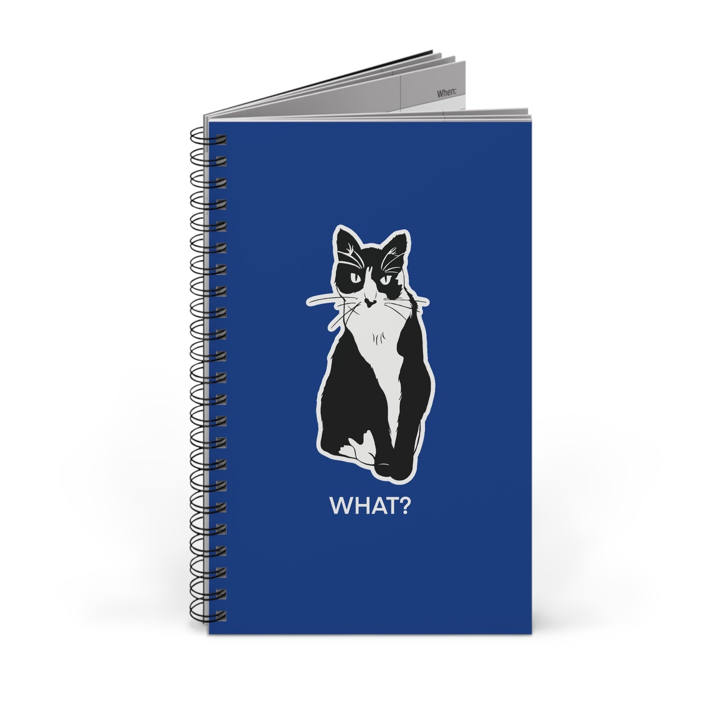 Cattitude Notebook in Dark Blue (Sticker Style Cat with White Writing) - Cat Spiral Notebook
