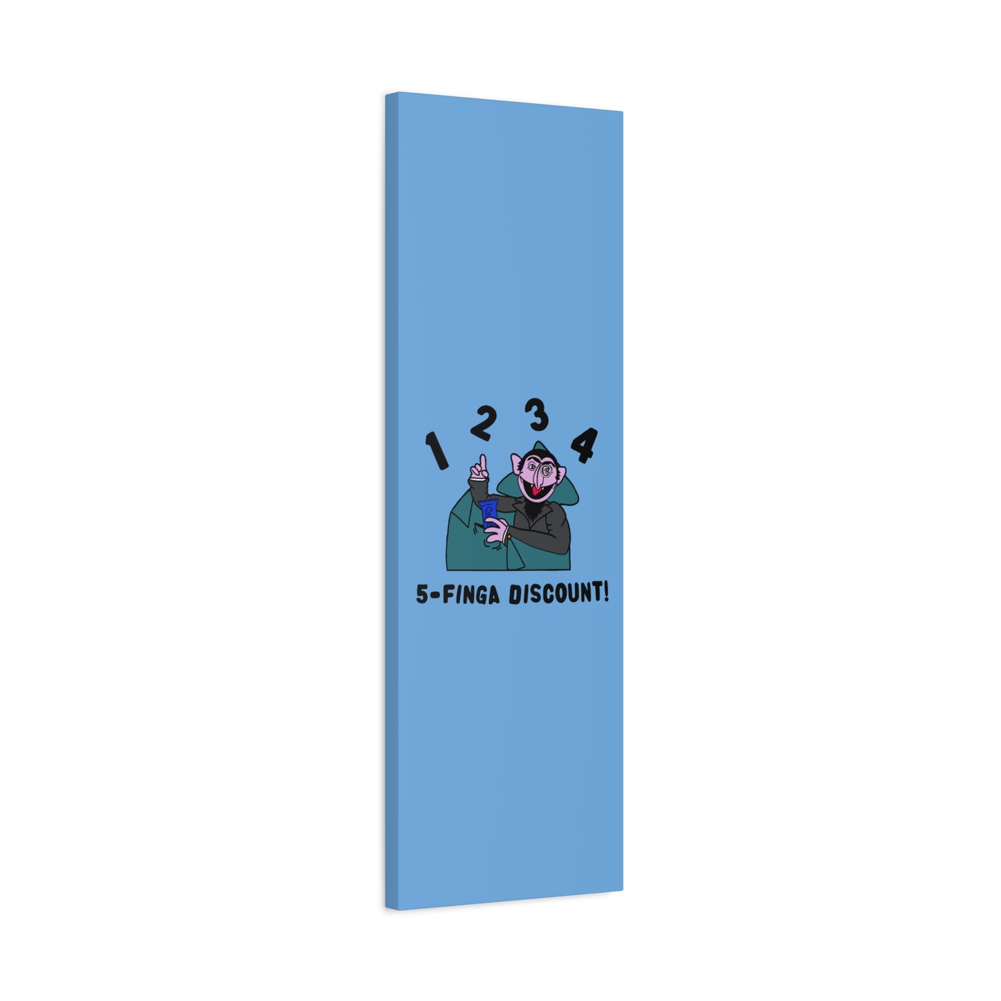 Five Finger Discount Canvas Print Light Blue - Sesame Street The Count Parody Art Print