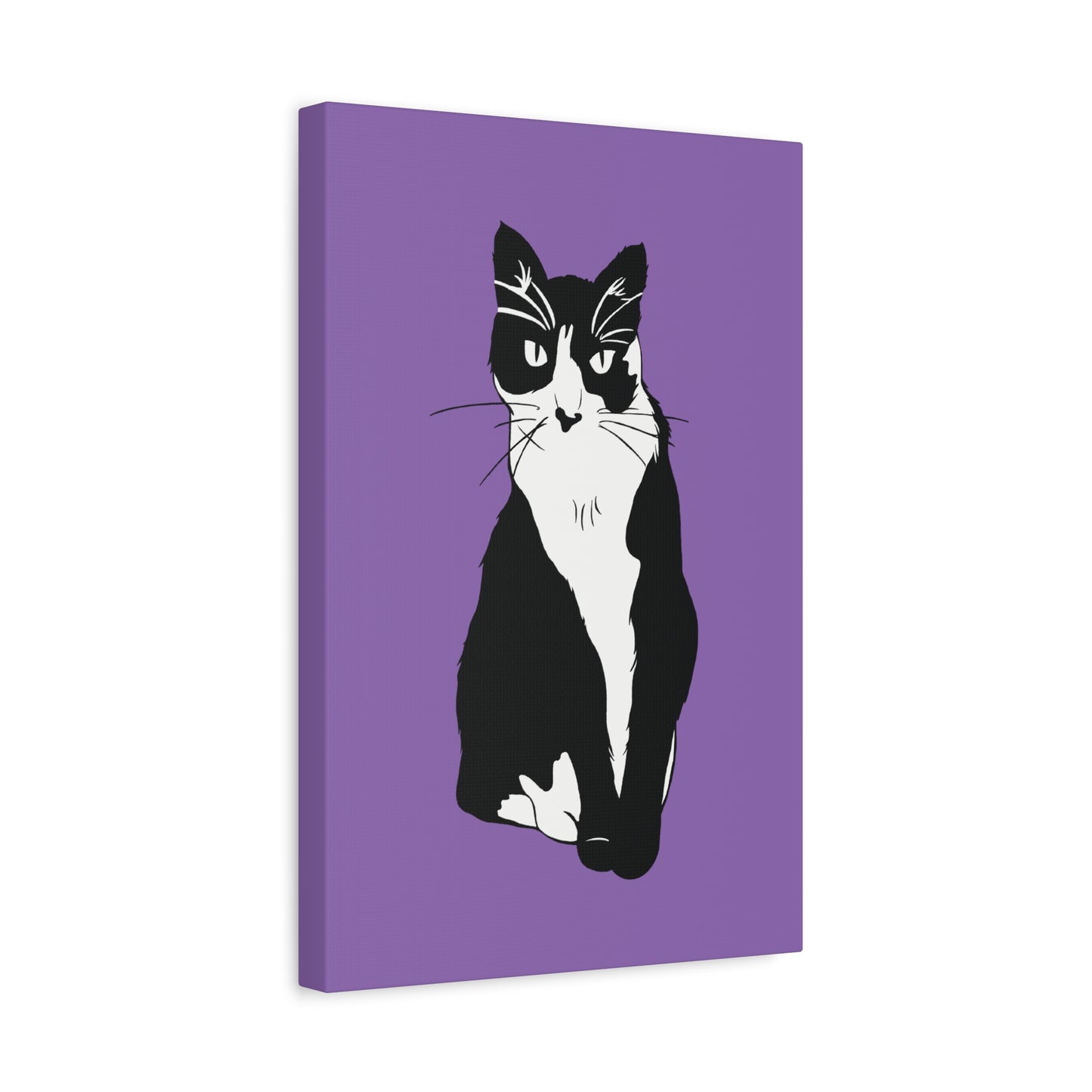 Cat Canvas on Light Purple (B&W Style Cat) - Cat Drawing Art