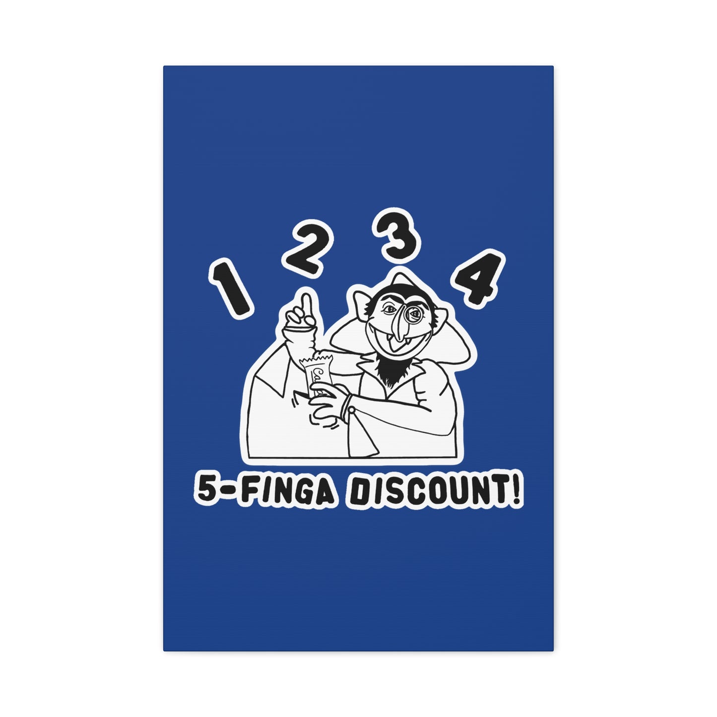 Five Finger Discount Outline Canvas Print Dark Blue - Sesame Street The Count Parody Art Print