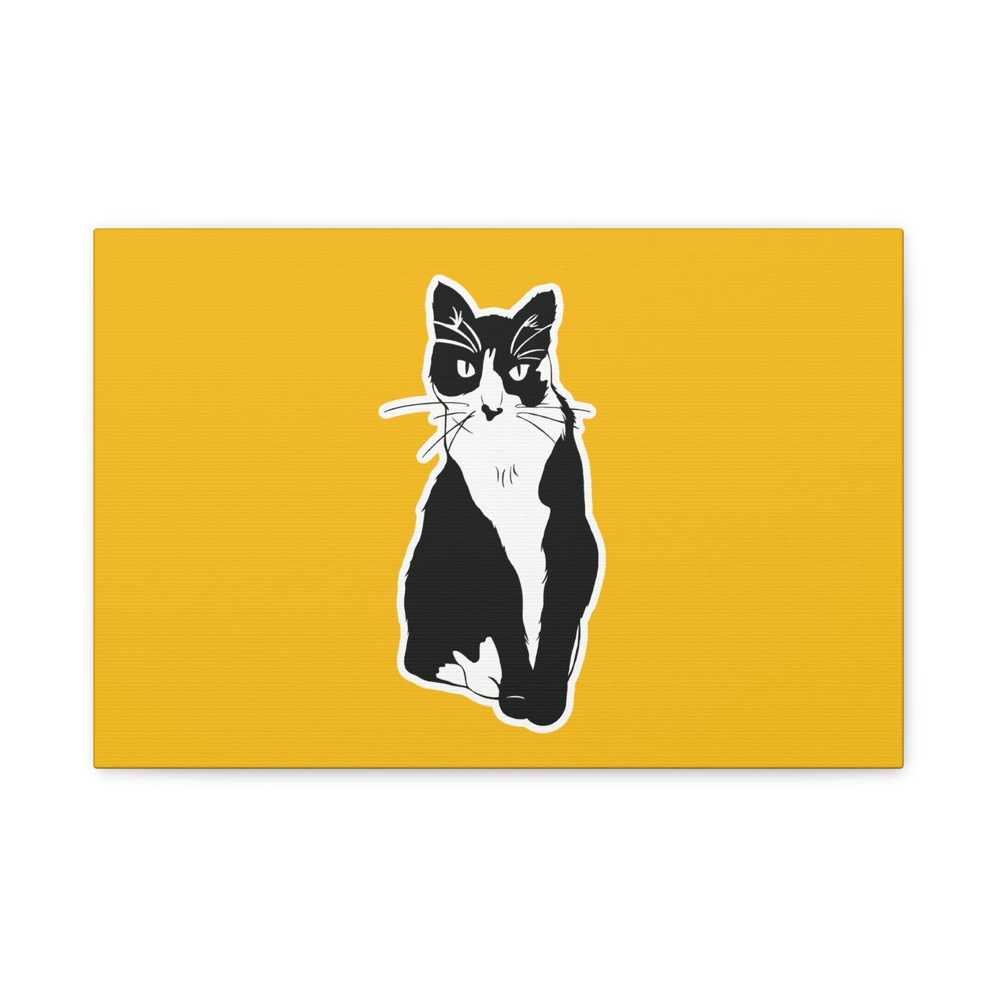 Cat Canvas Print on Yellow (Sticker Style Cat) - Cat Drawing Art