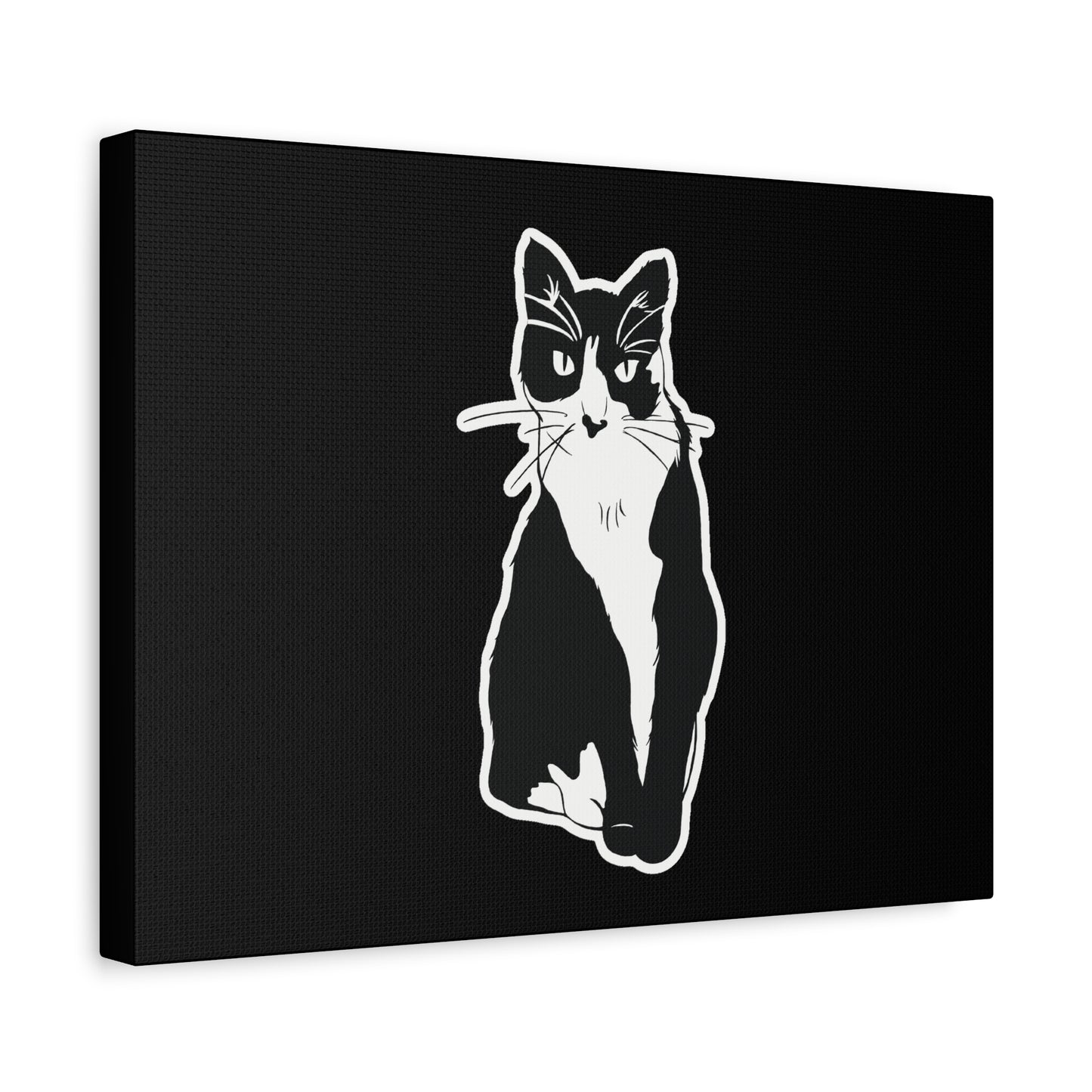 Cat Canvas Print on Black (Sticker Style Cat) - Cat Drawing Art