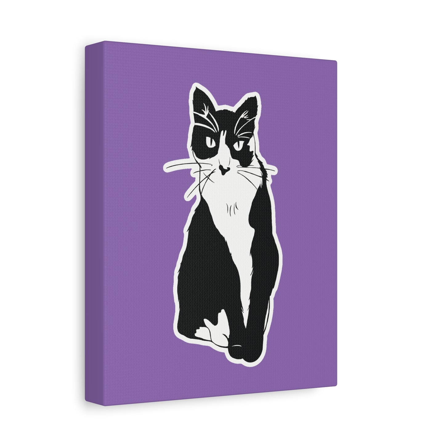 Cat Canvas on Light Purple (Sticker Style Cat) - Cat Drawing Art