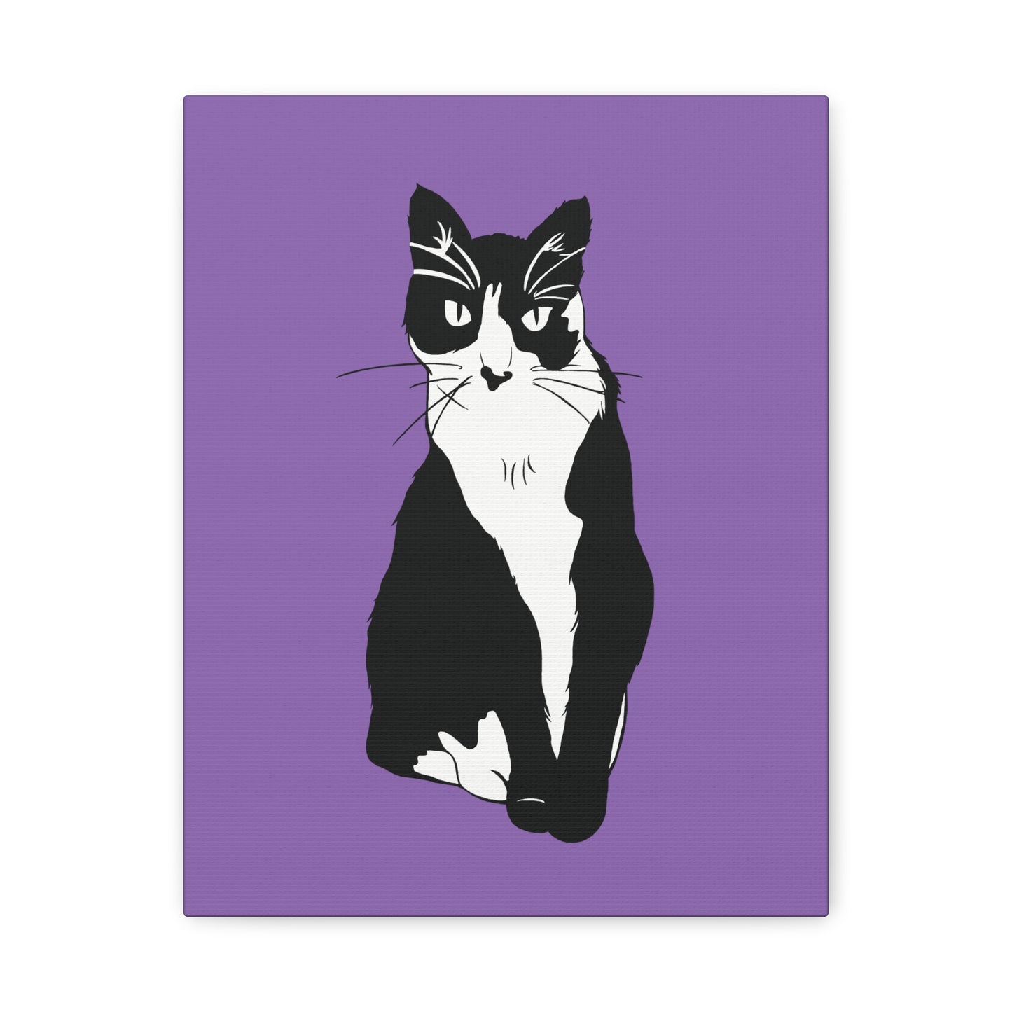 Cat Canvas on Light Purple (B&W Style Cat) - Cat Drawing Art