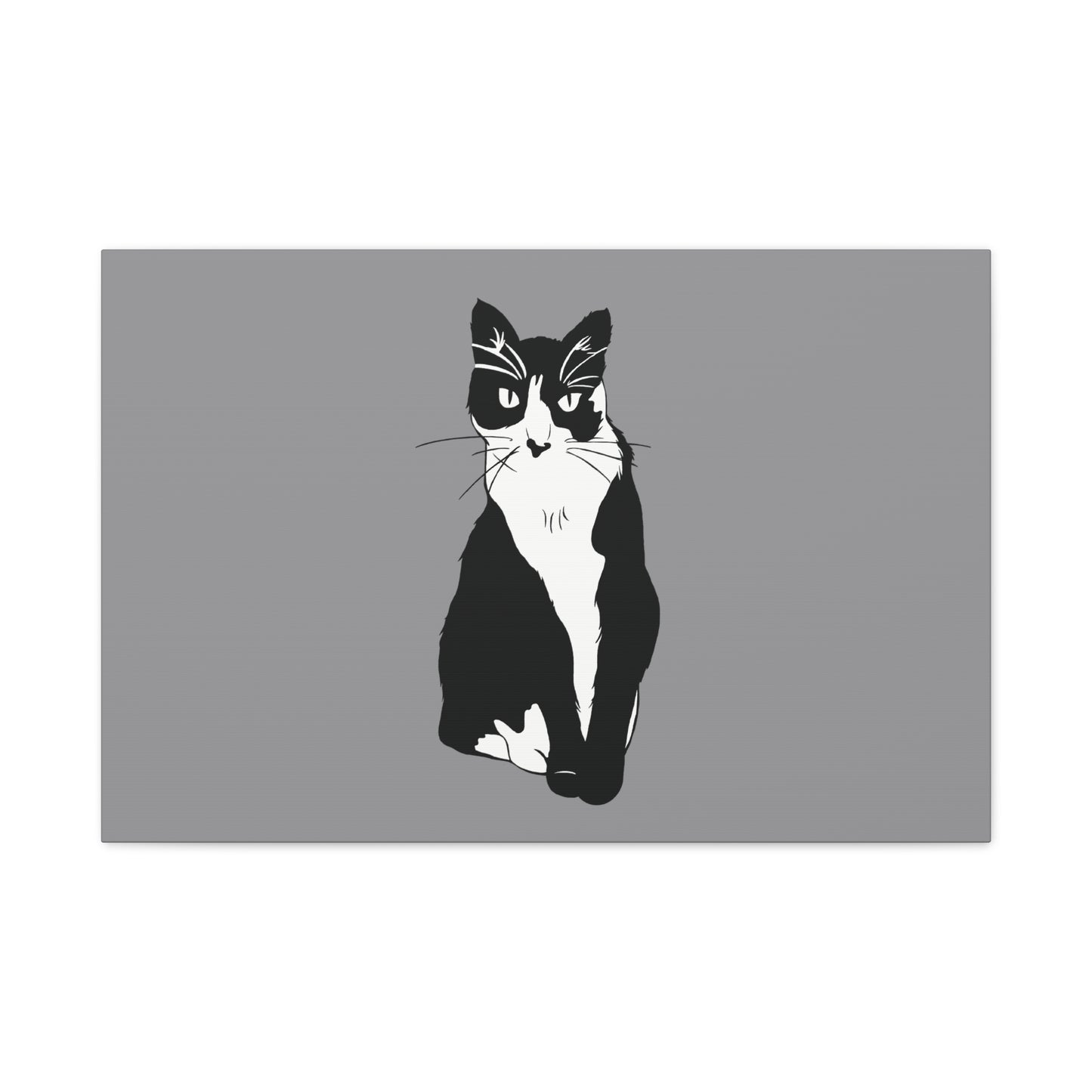 Cat Canvas on Grey (B&W Style Cat) - Cat Drawing Art