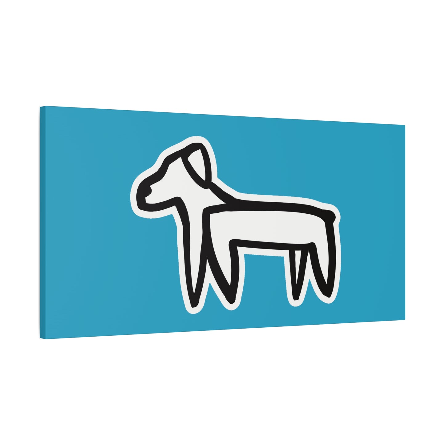 Dog Canvas Print on Turquoise (Sticker Style Black Dog) - Dog Drawing Wall Art