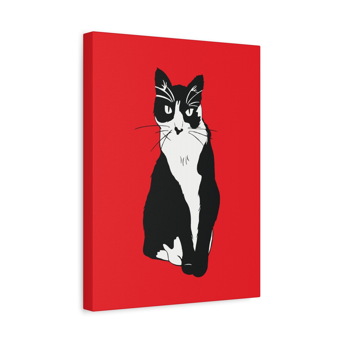 Cat Canvas on Red (B&W Style Cat) - Cat Drawing Art