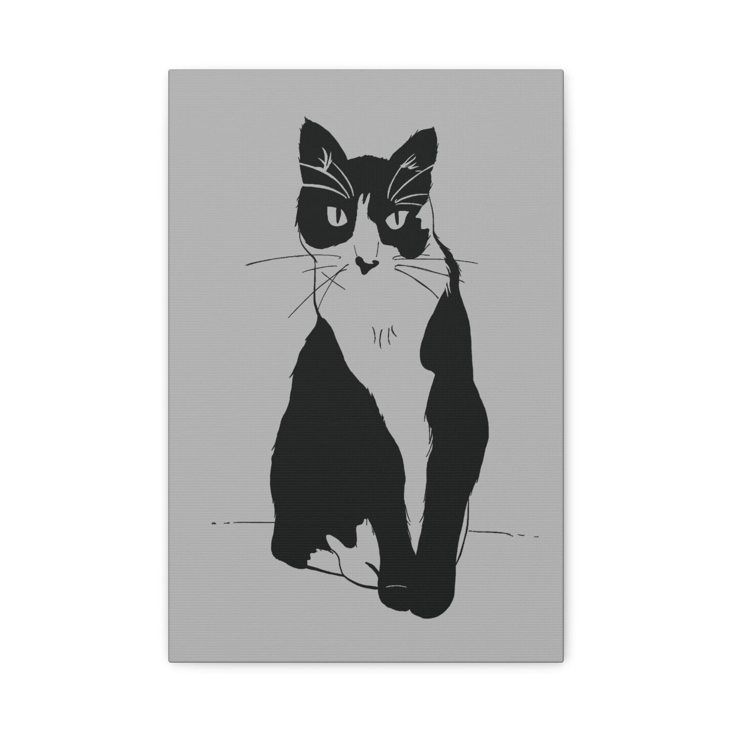 Cat Canvas Print on Grey (Transparent Style Cat) - Cat Drawing Art