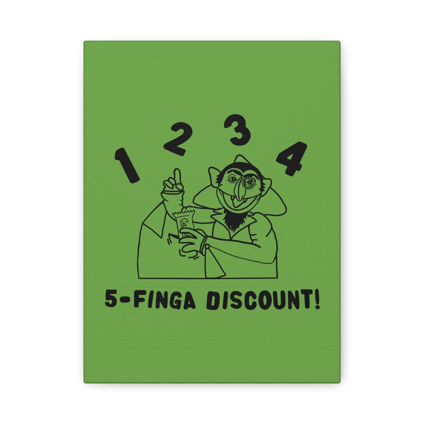 Five Finger Discount Outline Canvas Print Green - Sesame Street The Count Parody Art Print