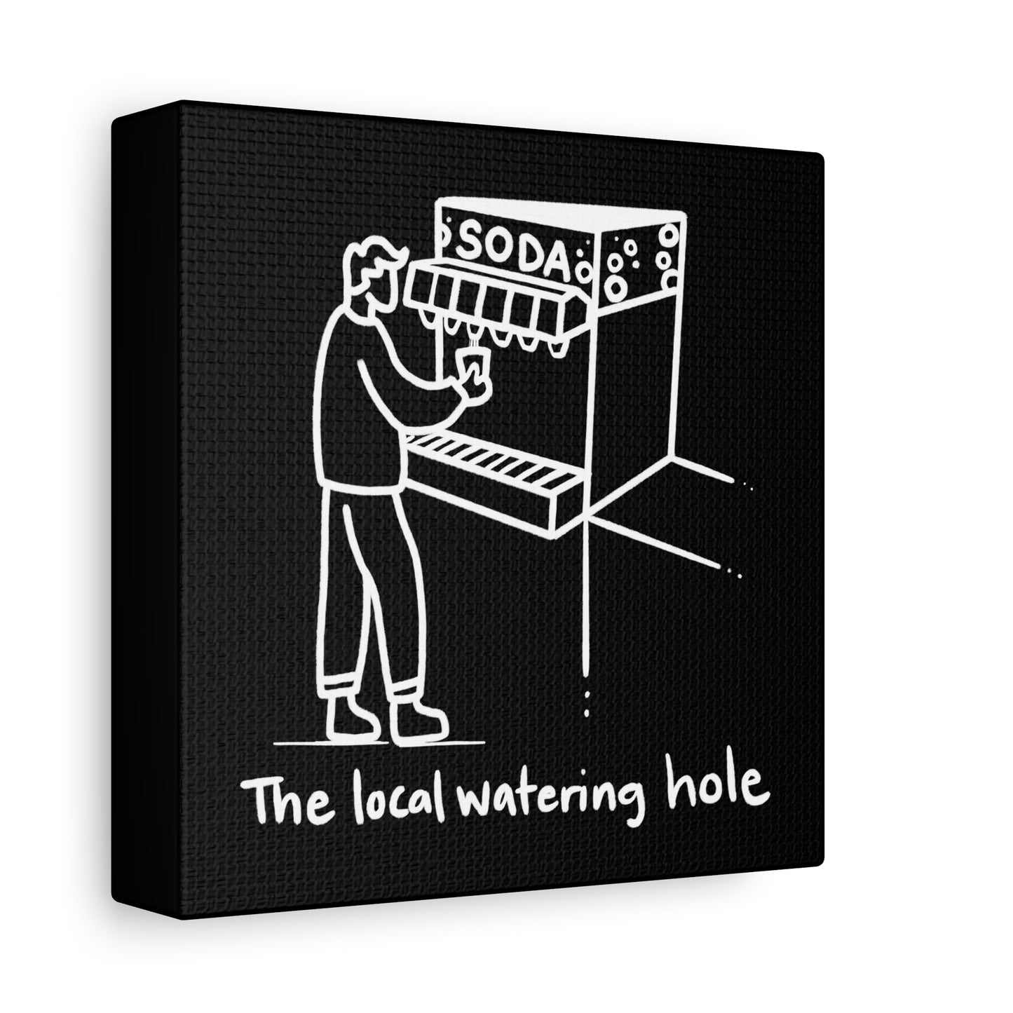 Local Watering Hole Canvas Print - White Ink on Black Background