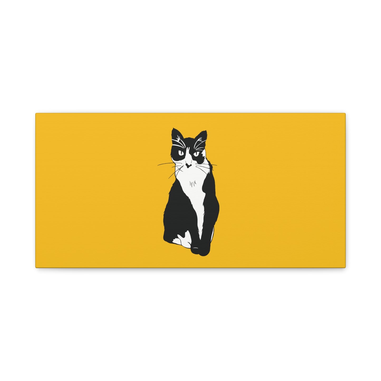 Cat Canvas on Yellow (B&W Style Cat) - Cat Drawing Art