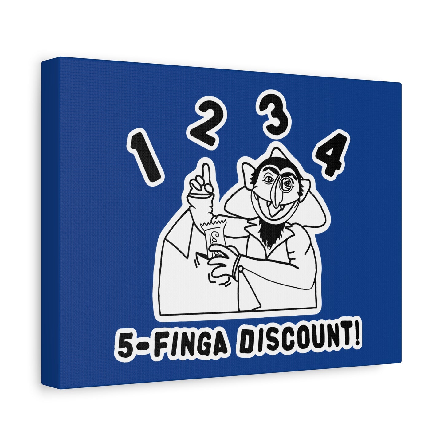 Five Finger Discount Outline Canvas Print Dark Blue - Sesame Street The Count Parody Art Print