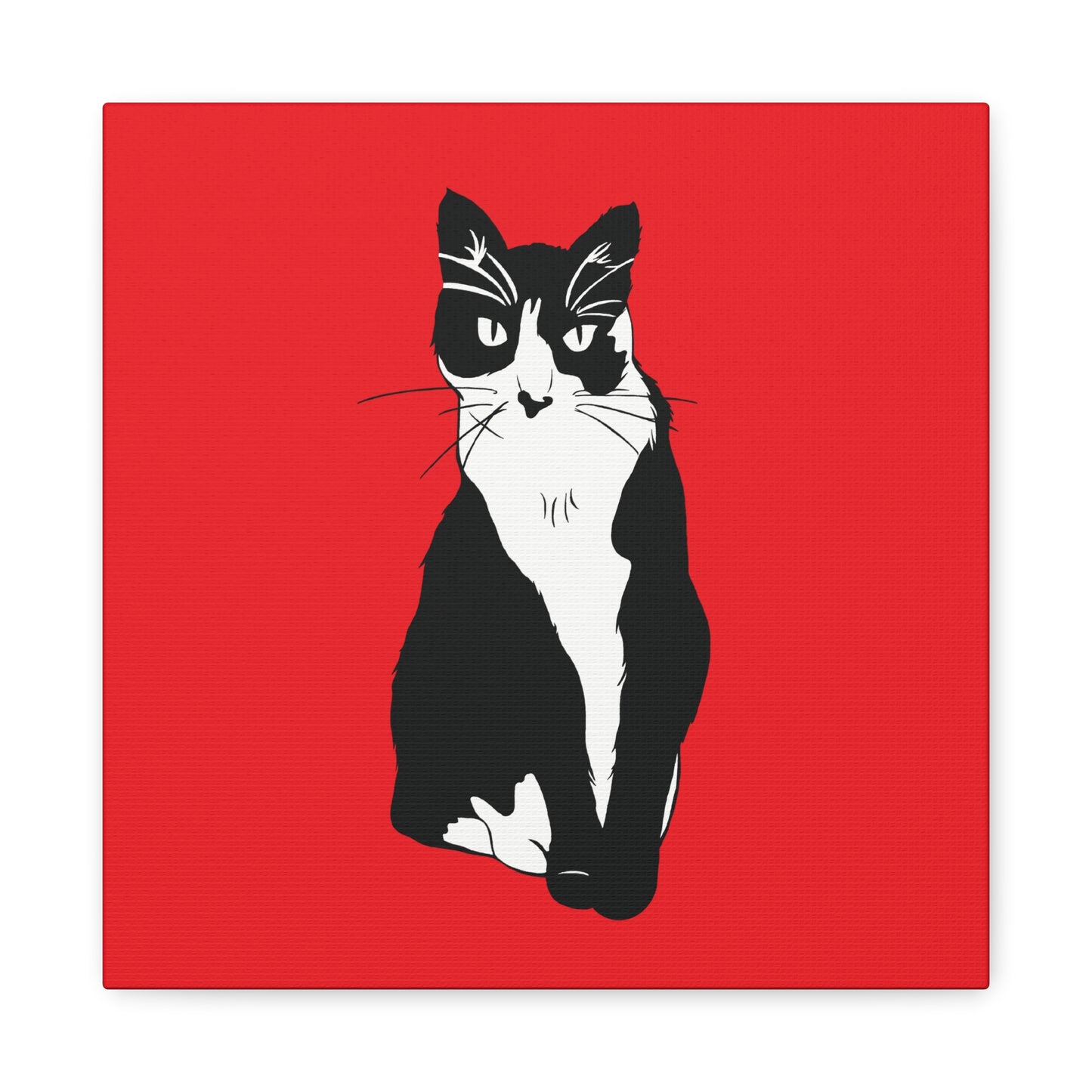 Cat Canvas on Red (B&W Style Cat) - Cat Drawing Art