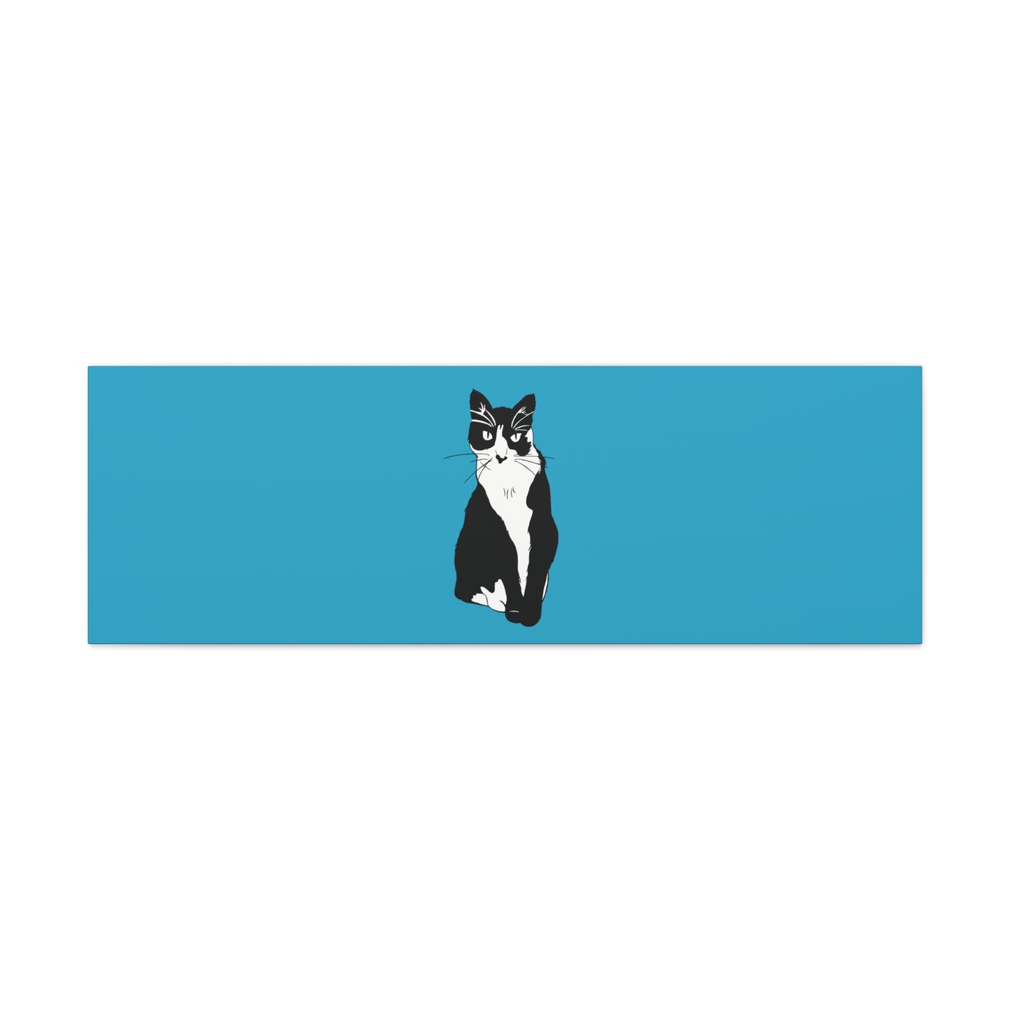 Cat Canvas on Turquoise (B&W Style Cat) - Cat Drawing Art