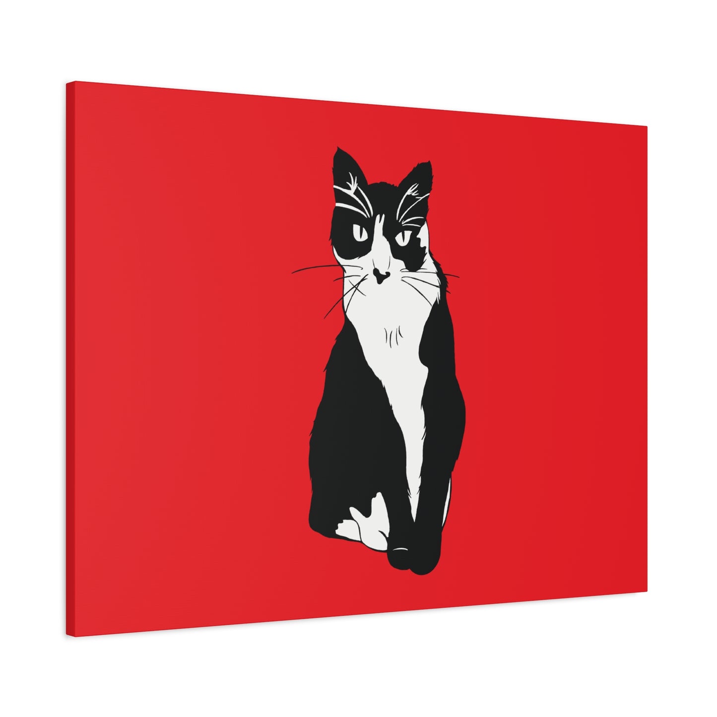 Cat Canvas on Red (B&W Style Cat) - Cat Drawing Art