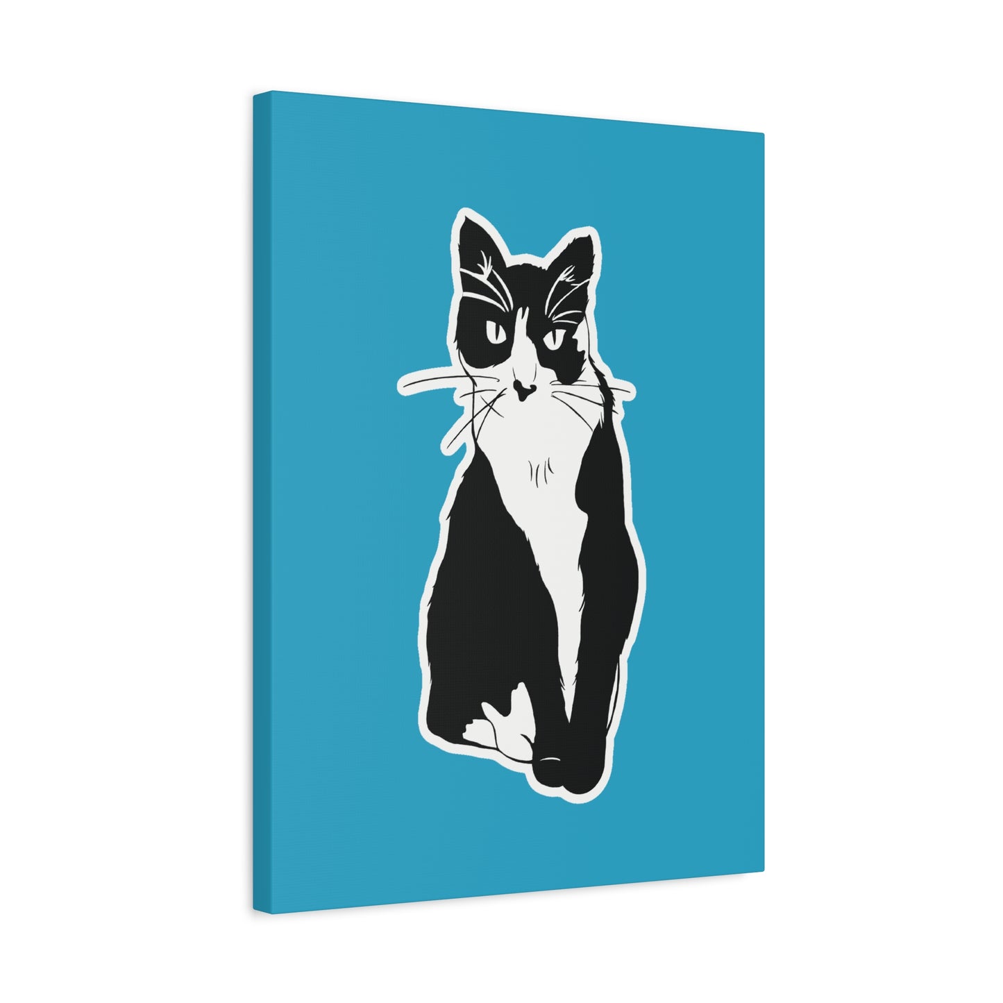 Cat Canvas Print on Turquoise (Sticker Style Cat) - Cat Drawing Art