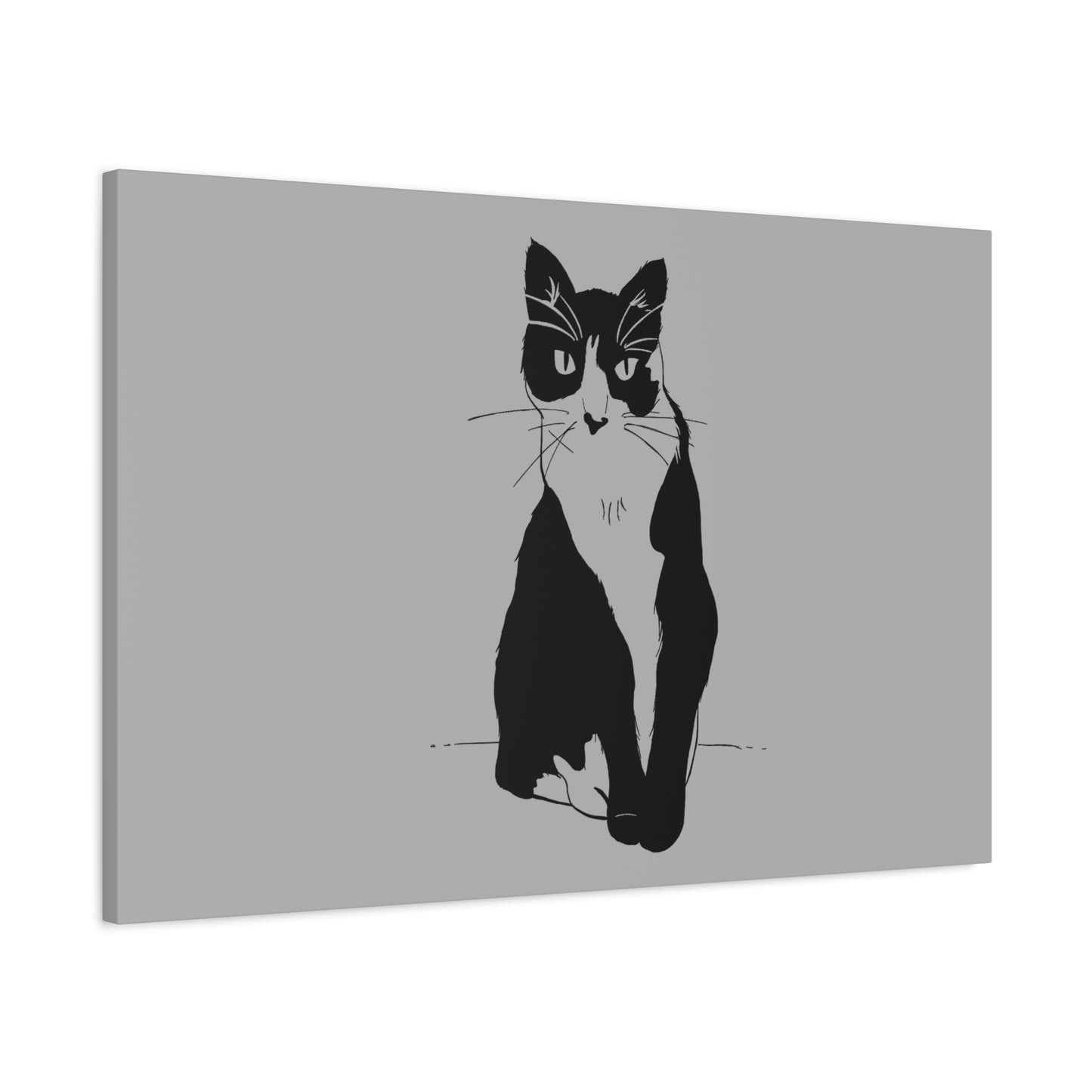 Cat Canvas Print on Grey (Transparent Style Cat) - Cat Drawing Art