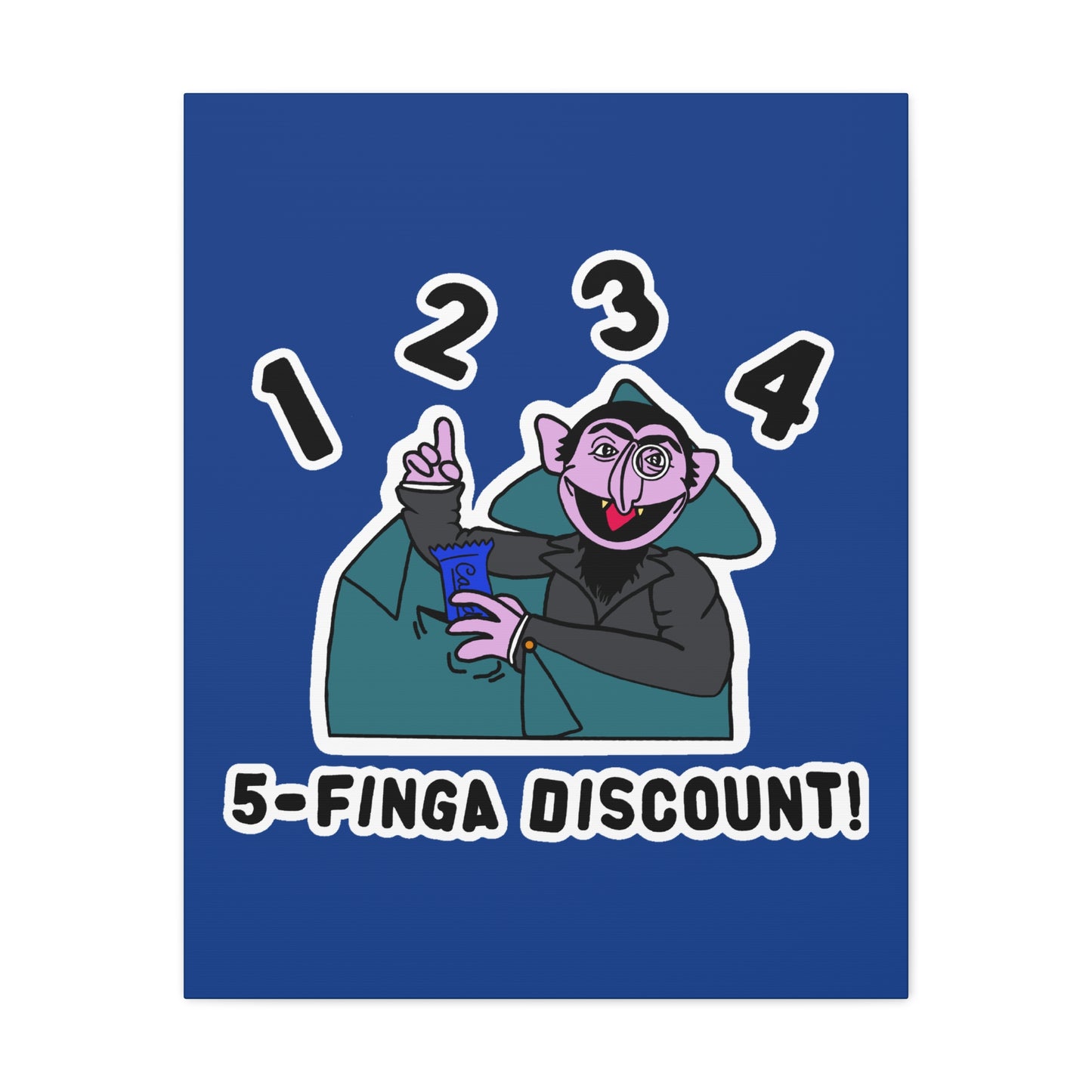 Five Finger Discount Canvas Print Dark Blue - Sesame Street The Count Parody Art Print