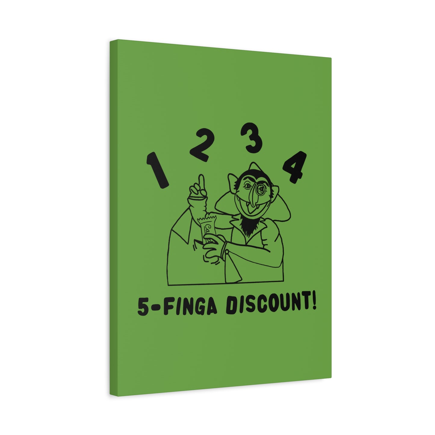 Five Finger Discount Outline Canvas Print Green - Sesame Street The Count Parody Art Print