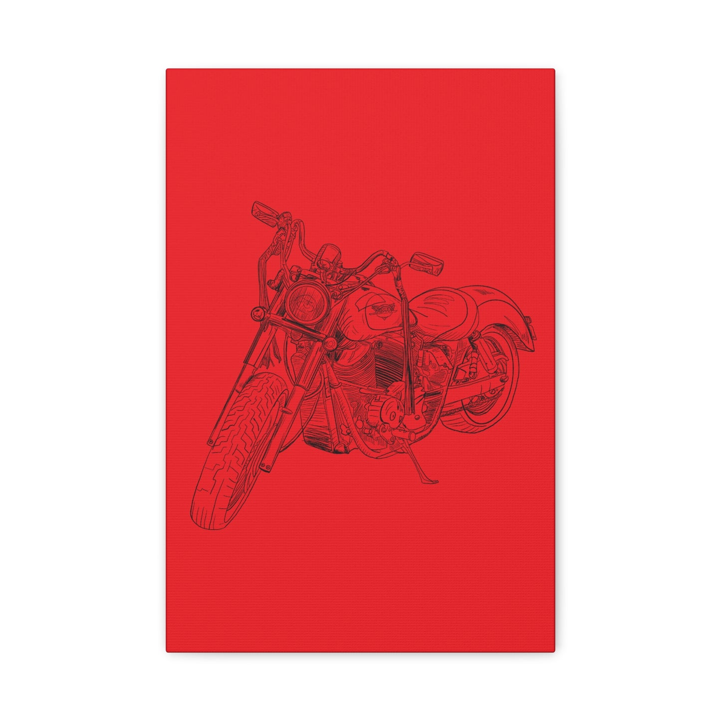 Ride Me Harley Motorcycle Sketch Canvas Print - Black Ink on Red Background