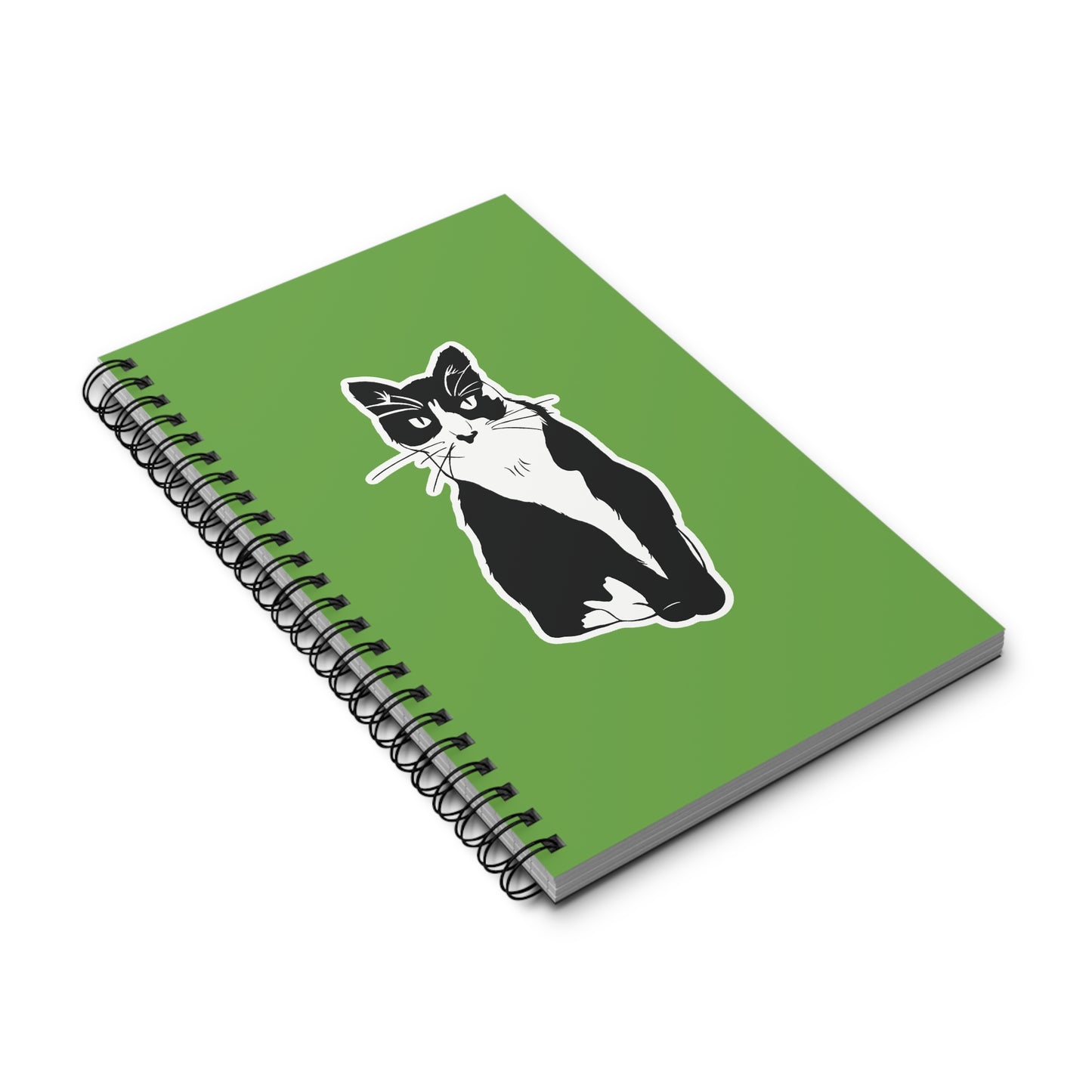 Cat Notebook in Green (Sticker Style Cat) - Cat Spiral Notebook