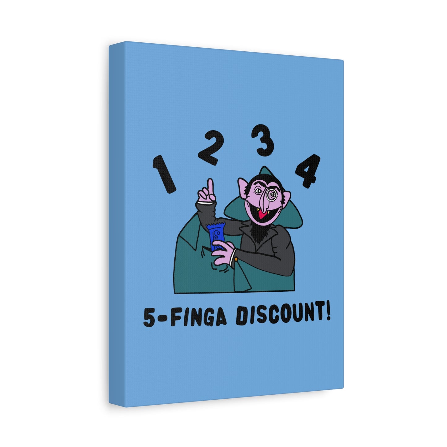 Five Finger Discount Canvas Print Light Blue - Sesame Street The Count Parody Art Print