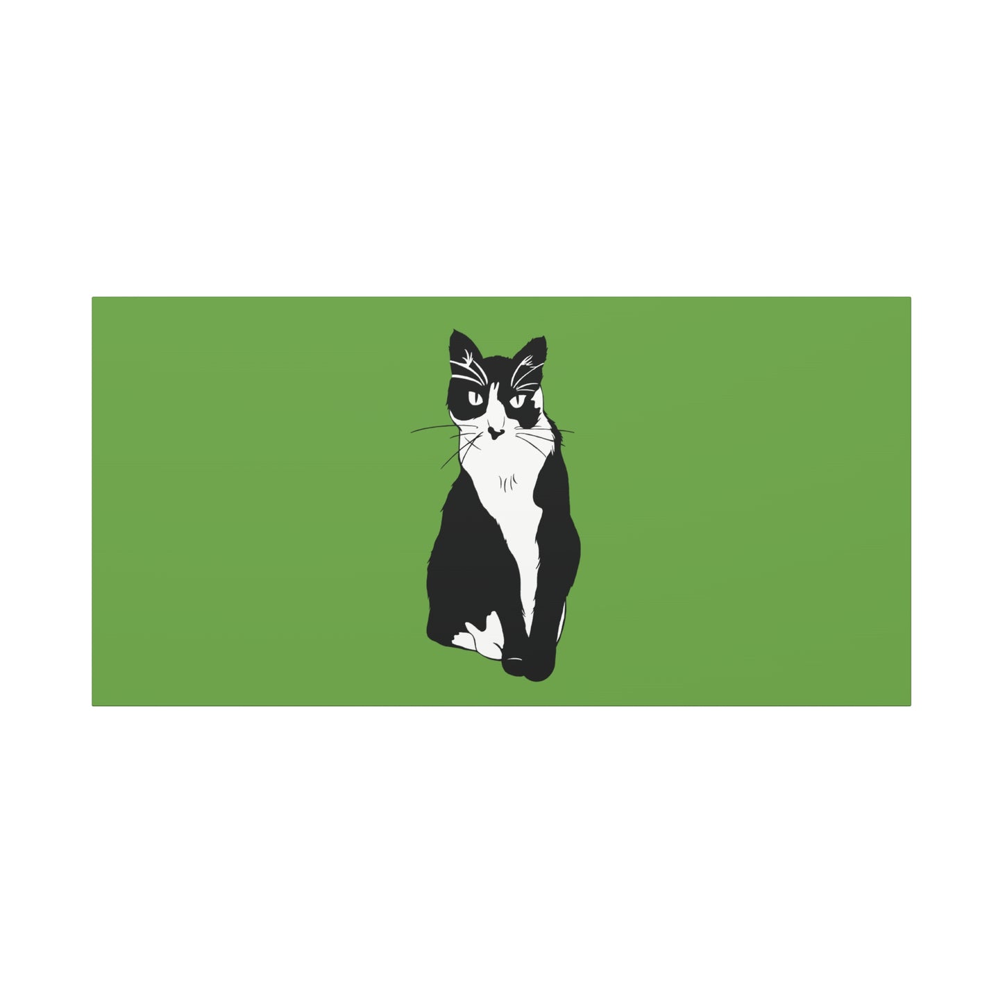 Cat Canvas on Green (B&W Style Cat) - Cat Drawing Art